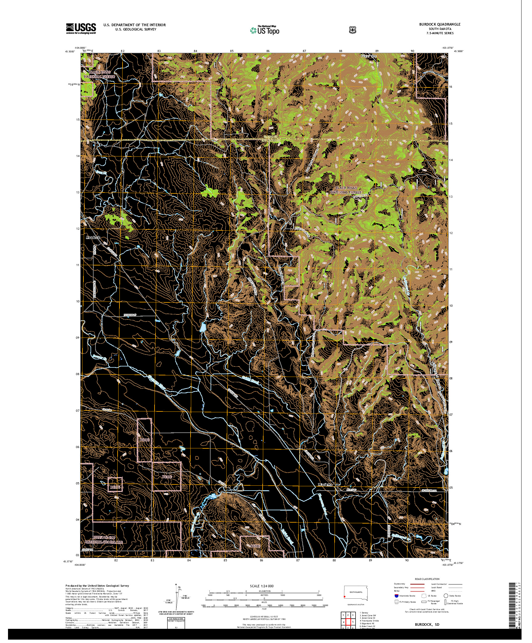 USGS US TOPO 7.5-MINUTE MAP FOR BURDOCK, SD 2021