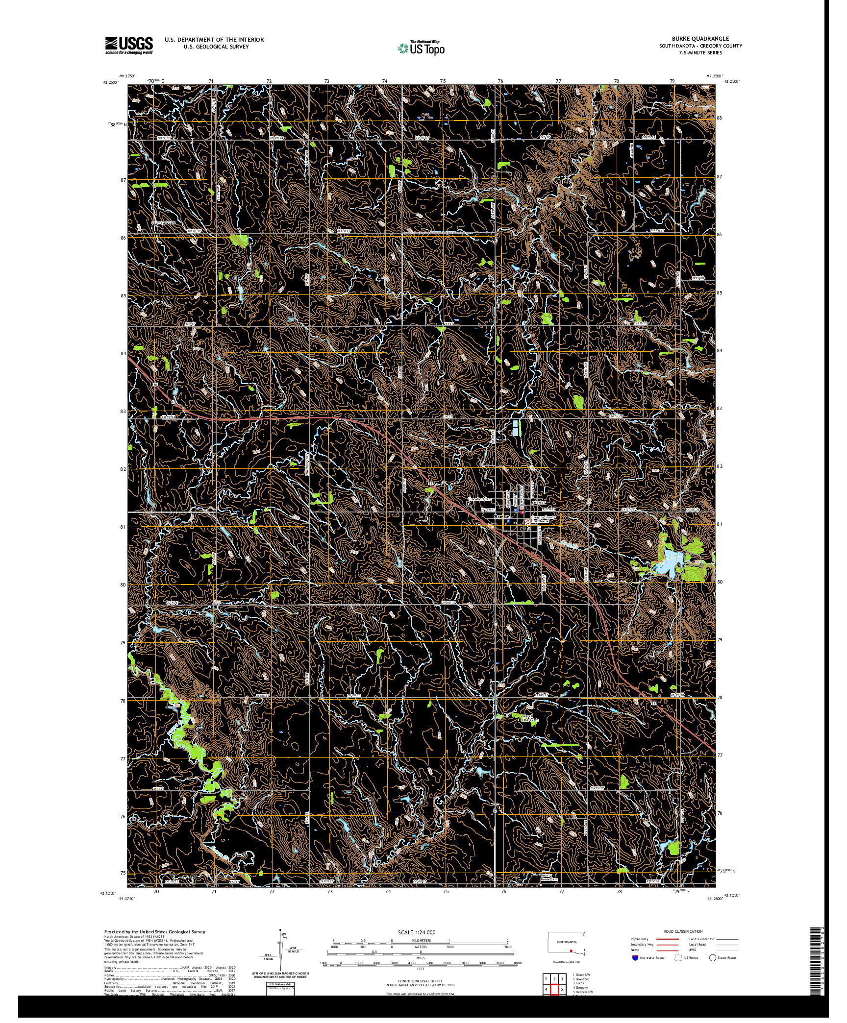 USGS US TOPO 7.5-MINUTE MAP FOR BURKE, SD 2021