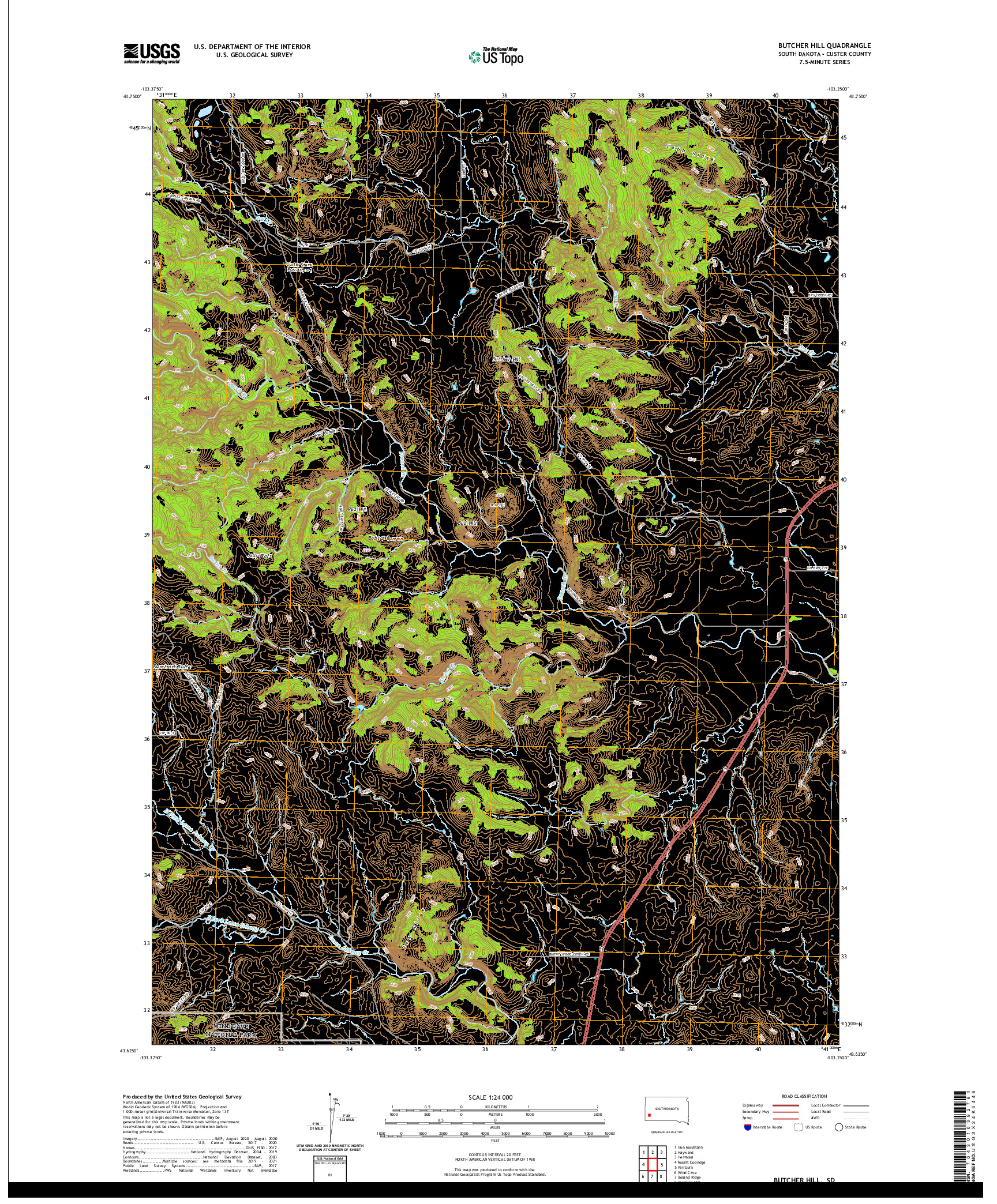 USGS US TOPO 7.5-MINUTE MAP FOR BUTCHER HILL, SD 2021