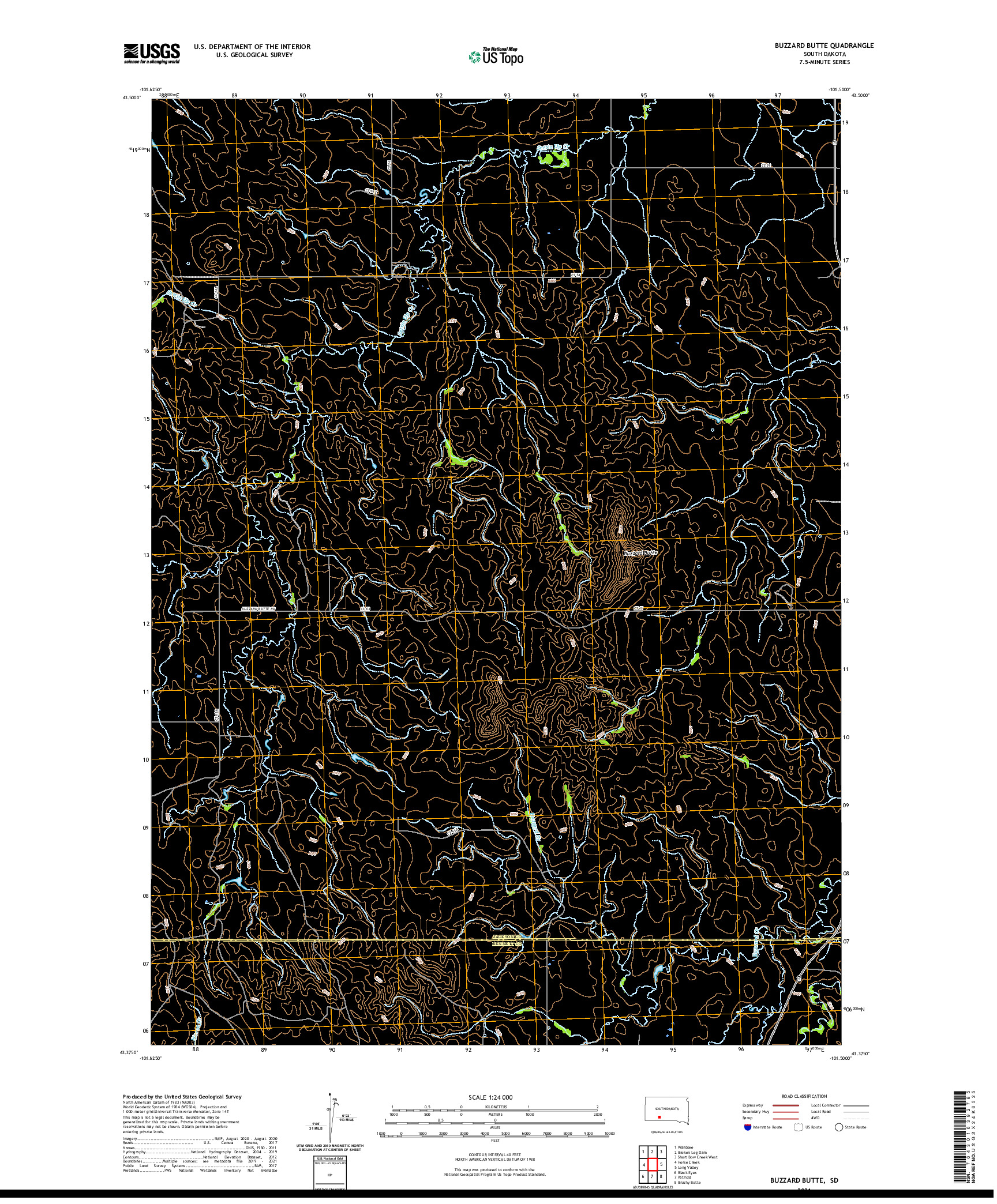 USGS US TOPO 7.5-MINUTE MAP FOR BUZZARD BUTTE, SD 2021
