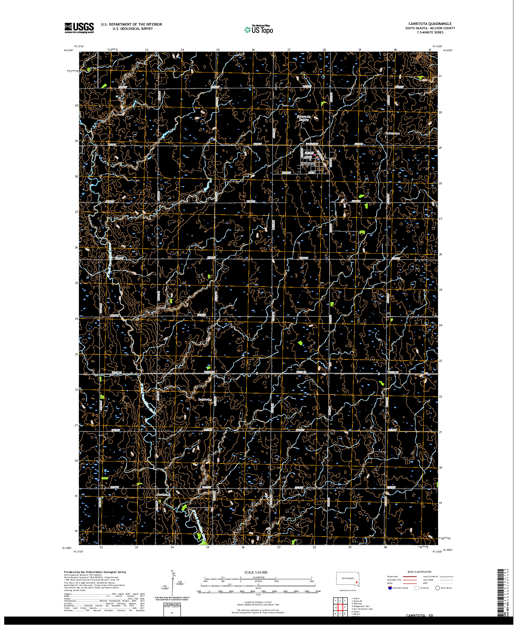 USGS US TOPO 7.5-MINUTE MAP FOR CANISTOTA, SD 2021