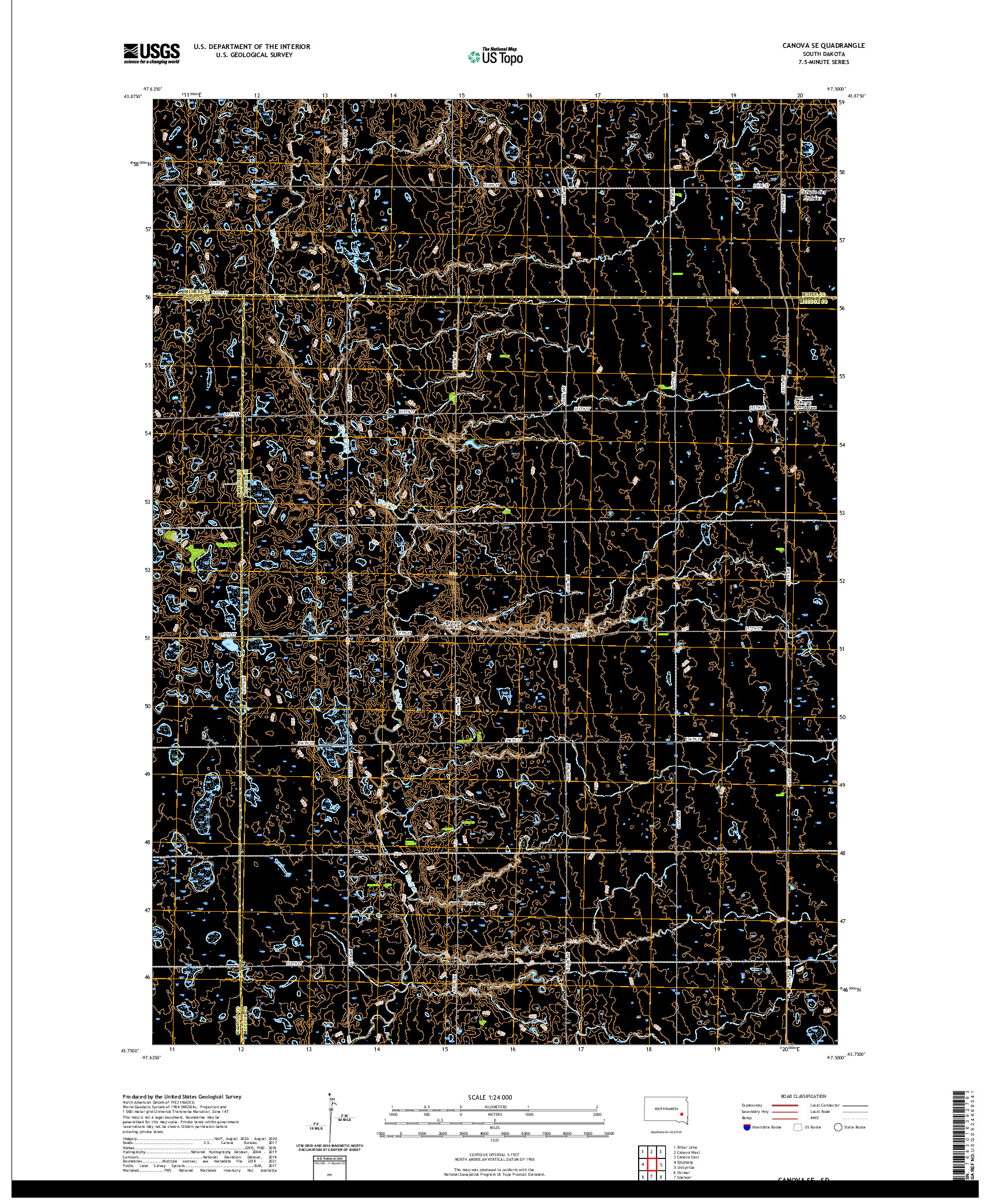 USGS US TOPO 7.5-MINUTE MAP FOR CANOVA SE, SD 2021