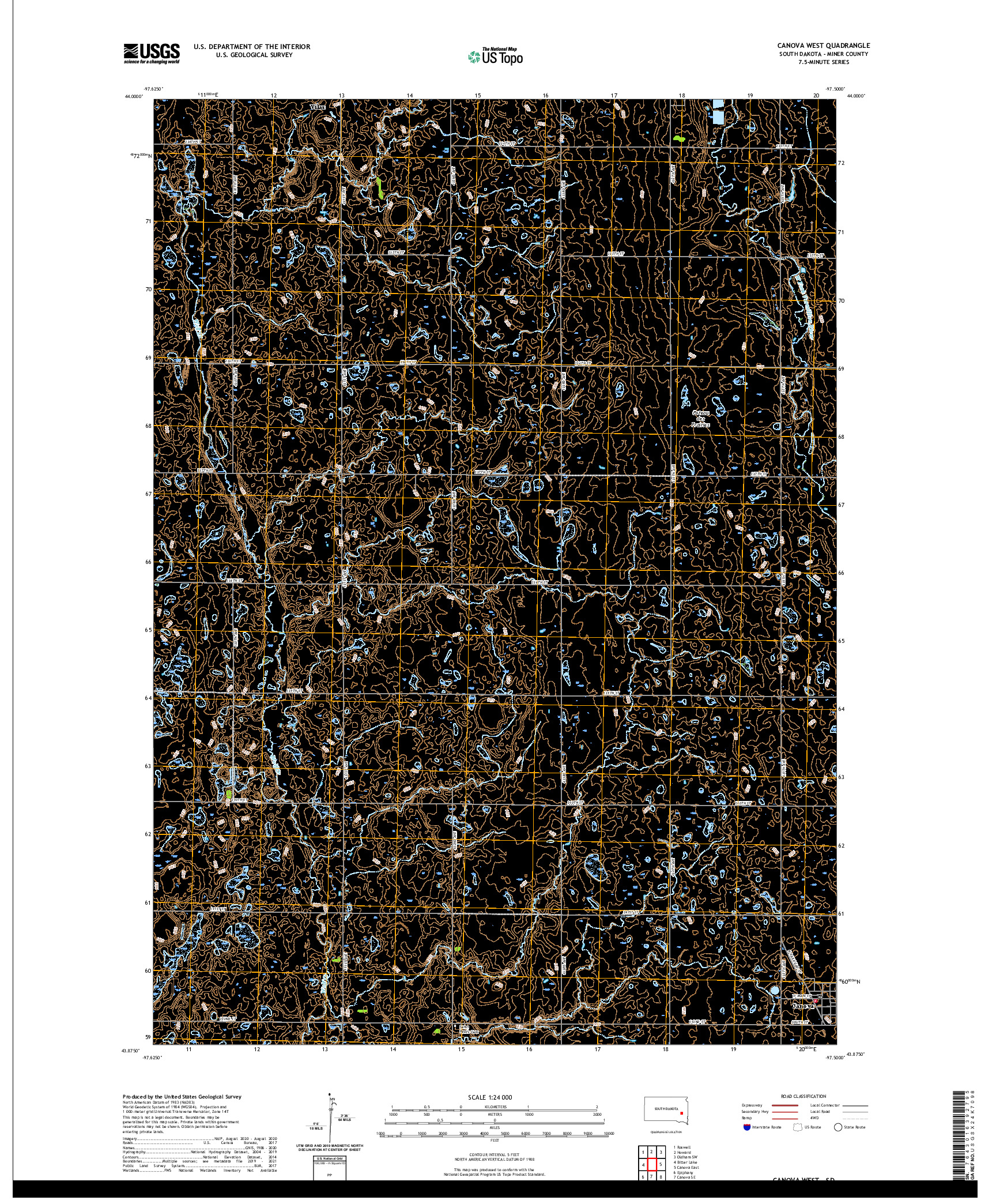 USGS US TOPO 7.5-MINUTE MAP FOR CANOVA WEST, SD 2021