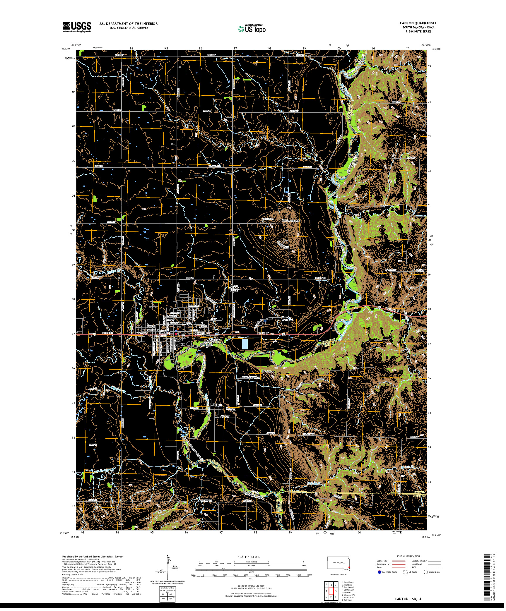 USGS US TOPO 7.5-MINUTE MAP FOR CANTON, SD,IA 2021