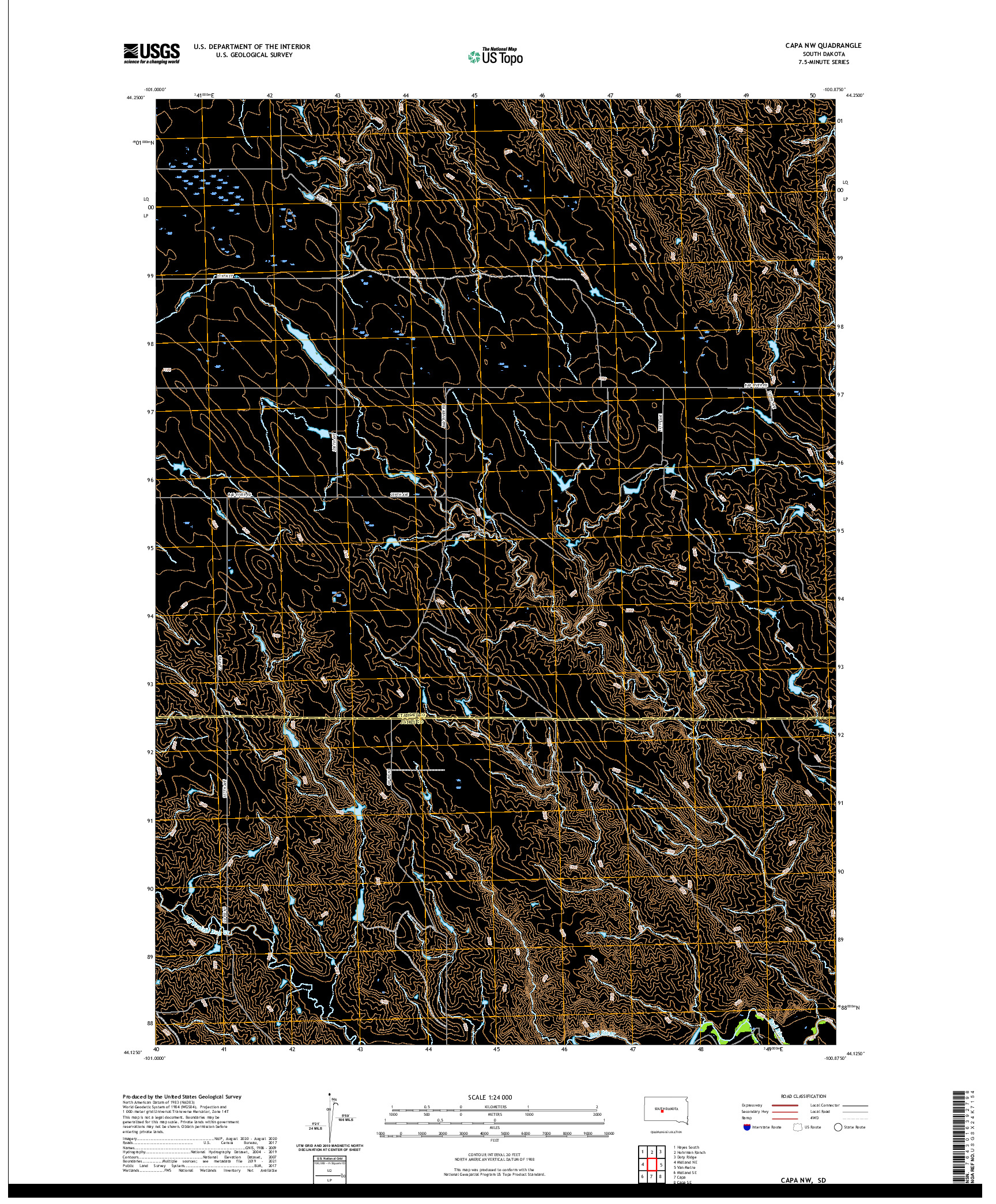 USGS US TOPO 7.5-MINUTE MAP FOR CAPA NW, SD 2021