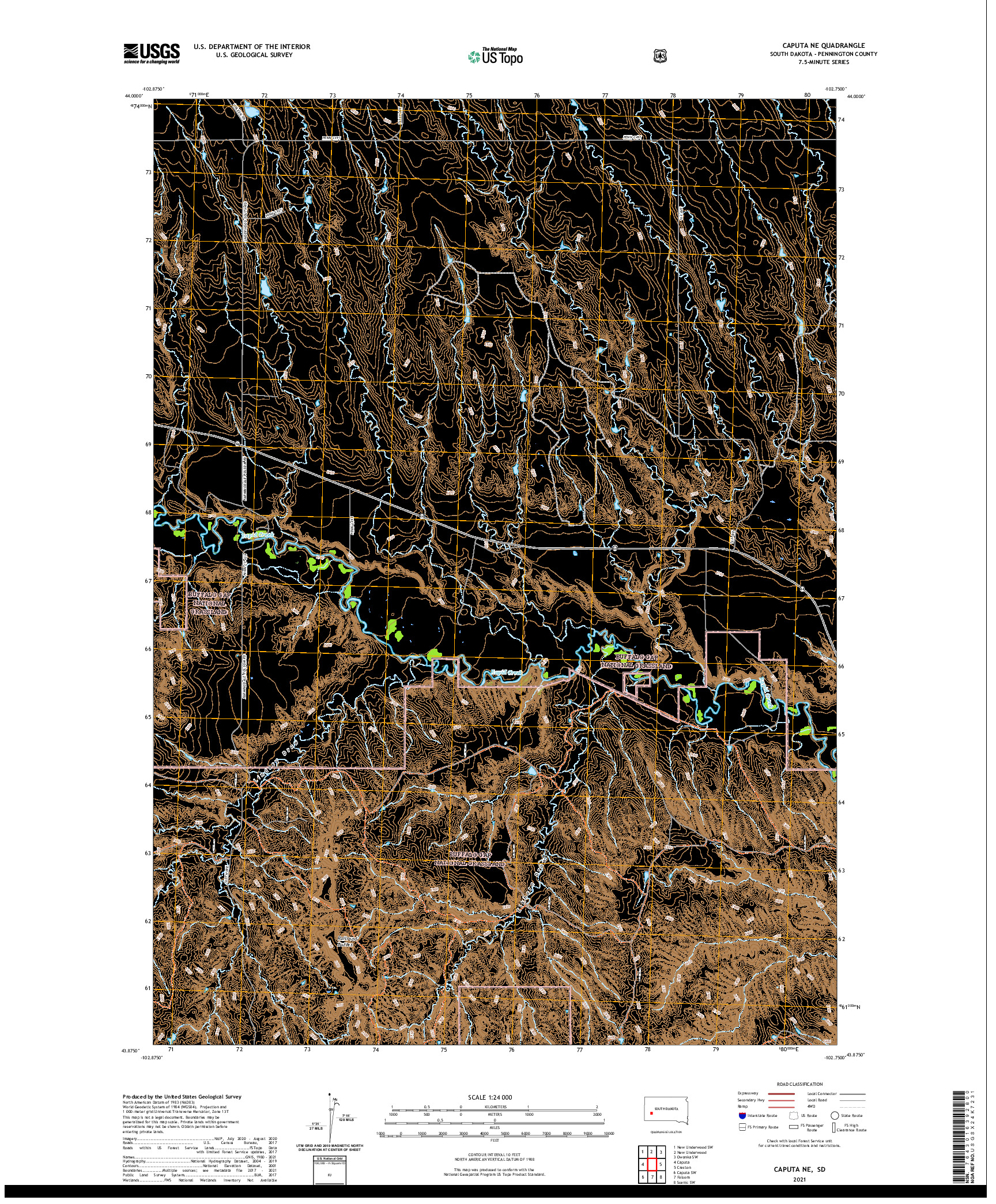USGS US TOPO 7.5-MINUTE MAP FOR CAPUTA NE, SD 2021