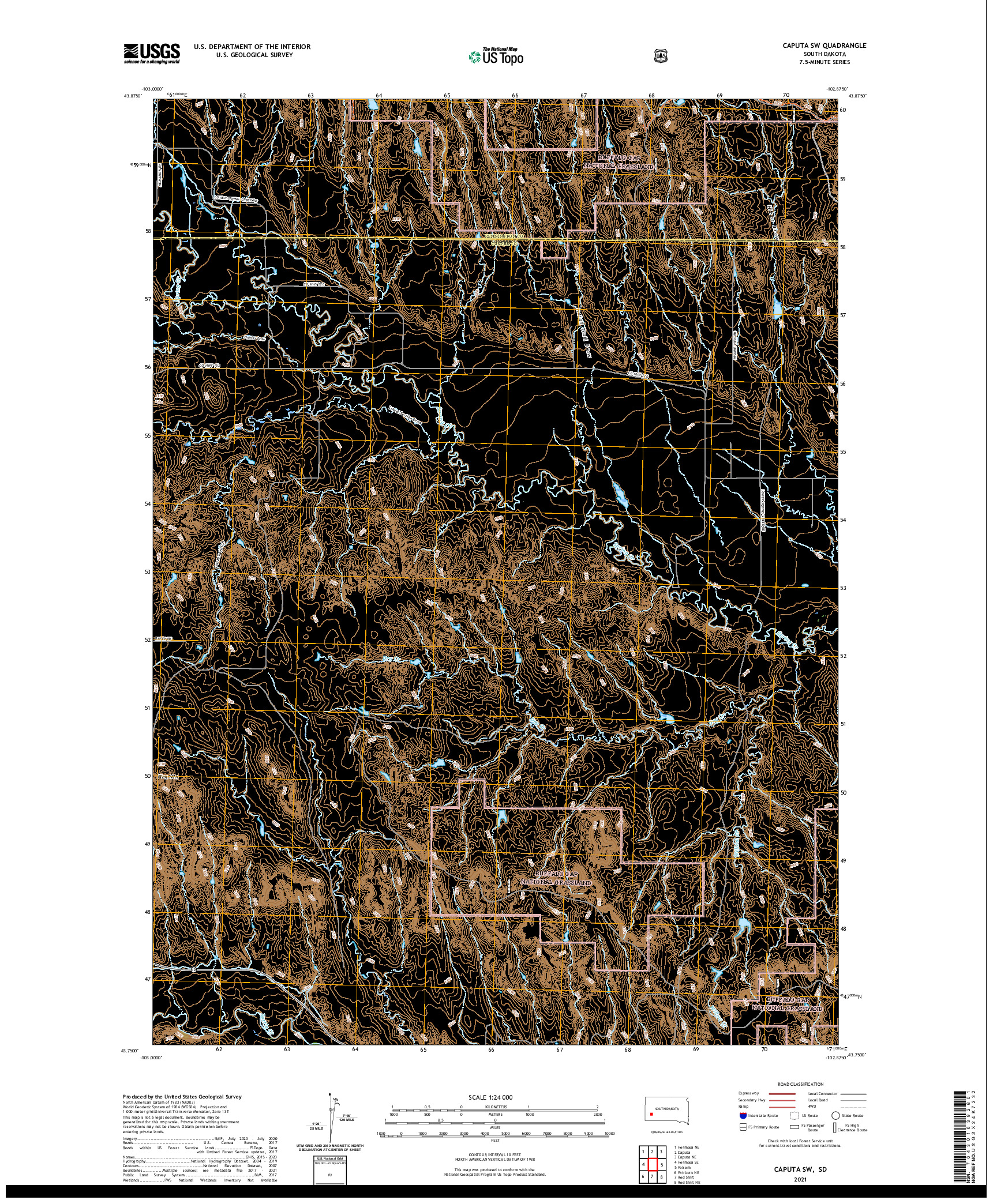 USGS US TOPO 7.5-MINUTE MAP FOR CAPUTA SW, SD 2021