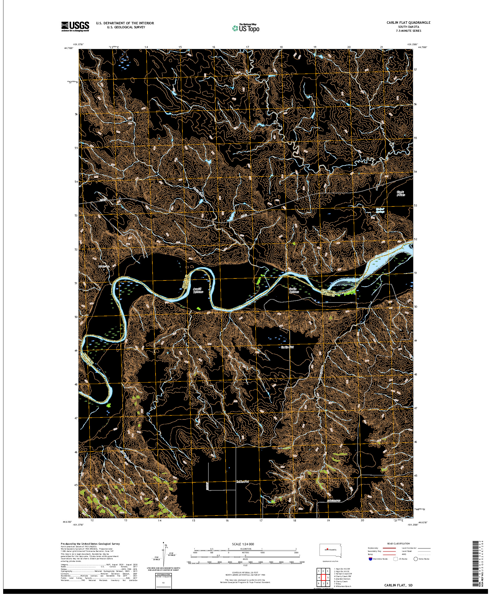 USGS US TOPO 7.5-MINUTE MAP FOR CARLIN FLAT, SD 2021