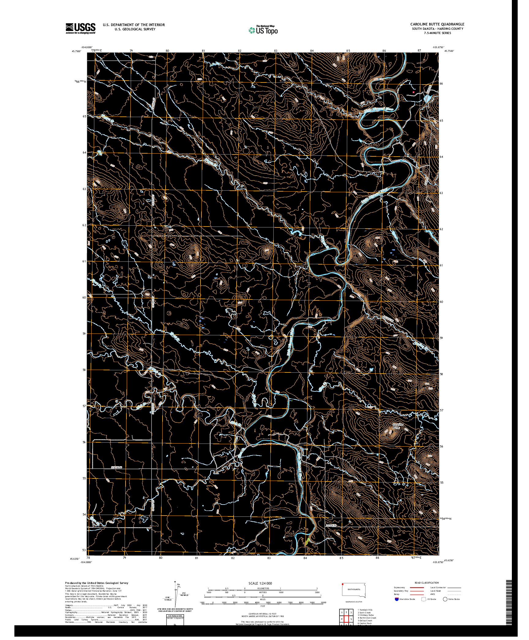 USGS US TOPO 7.5-MINUTE MAP FOR CAROLINE BUTTE, SD 2021