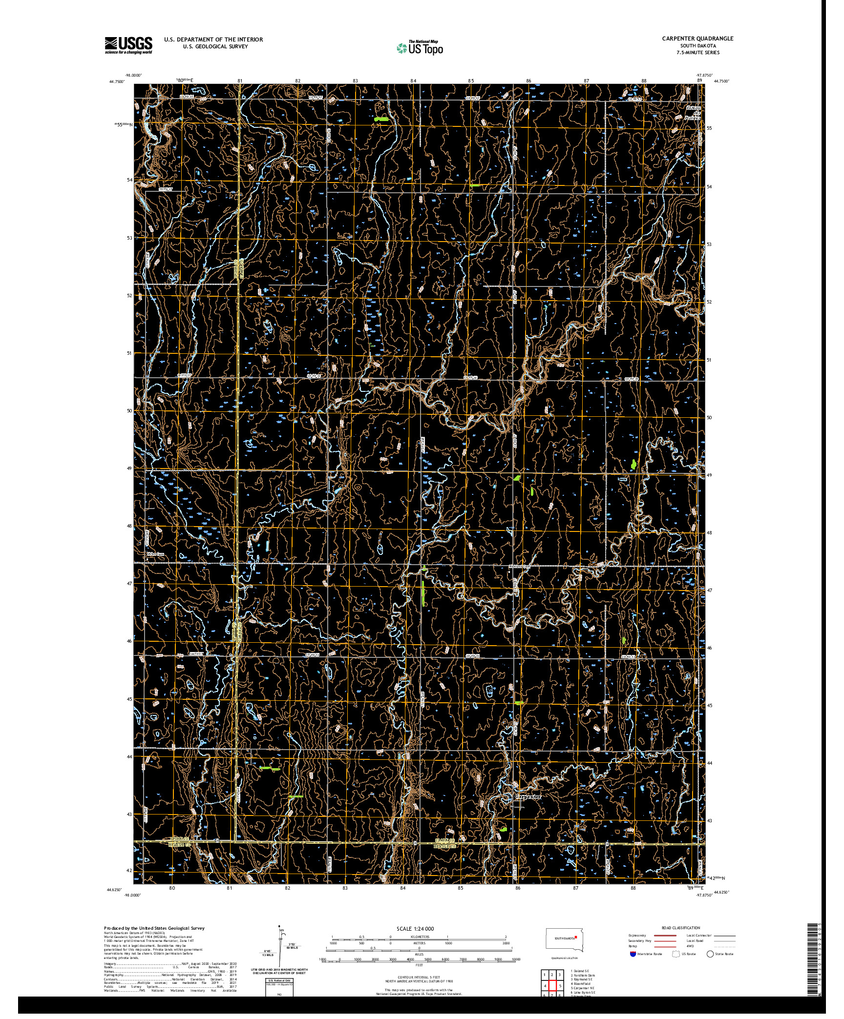 USGS US TOPO 7.5-MINUTE MAP FOR CARPENTER, SD 2021