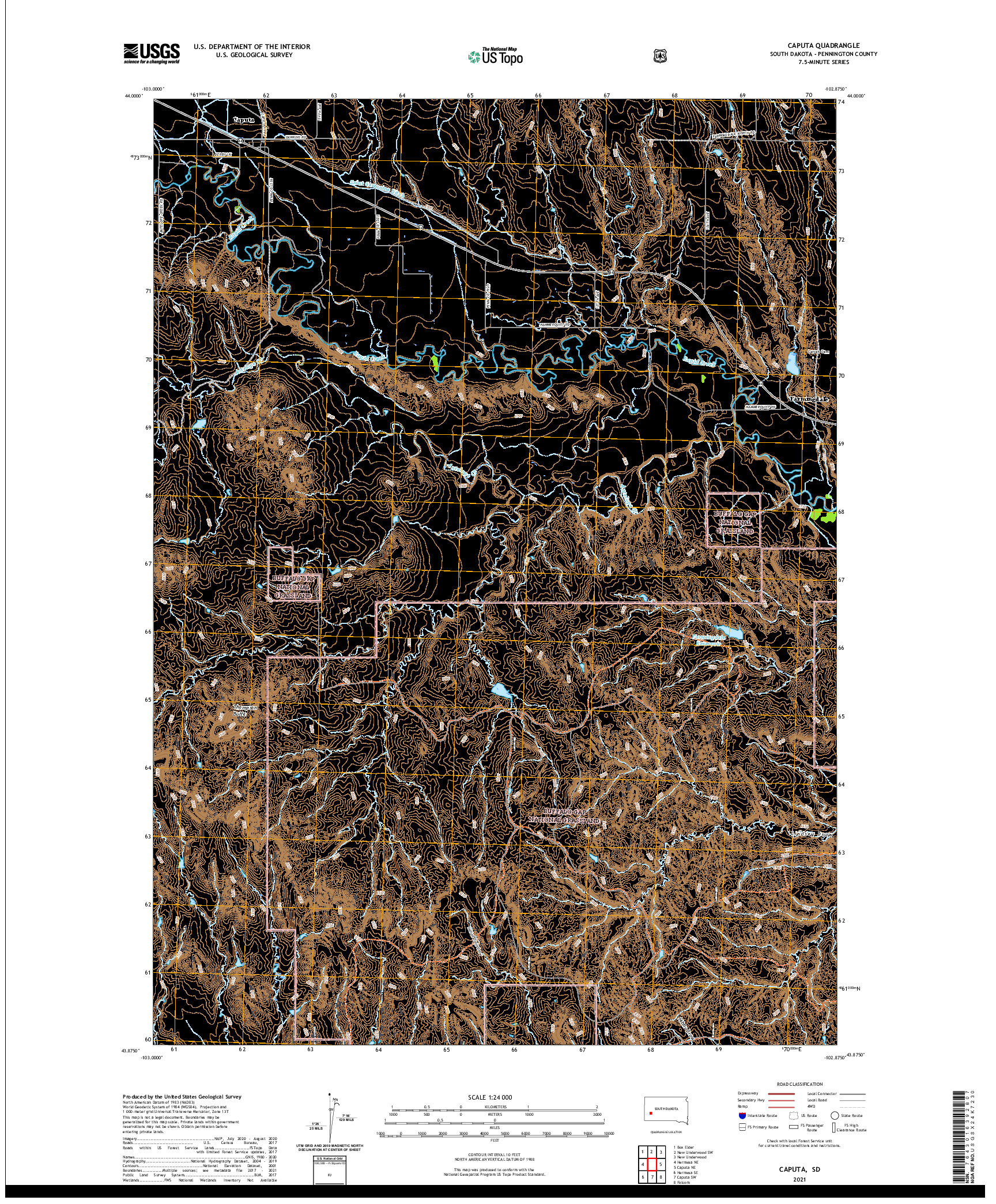 USGS US TOPO 7.5-MINUTE MAP FOR CAPUTA, SD 2021