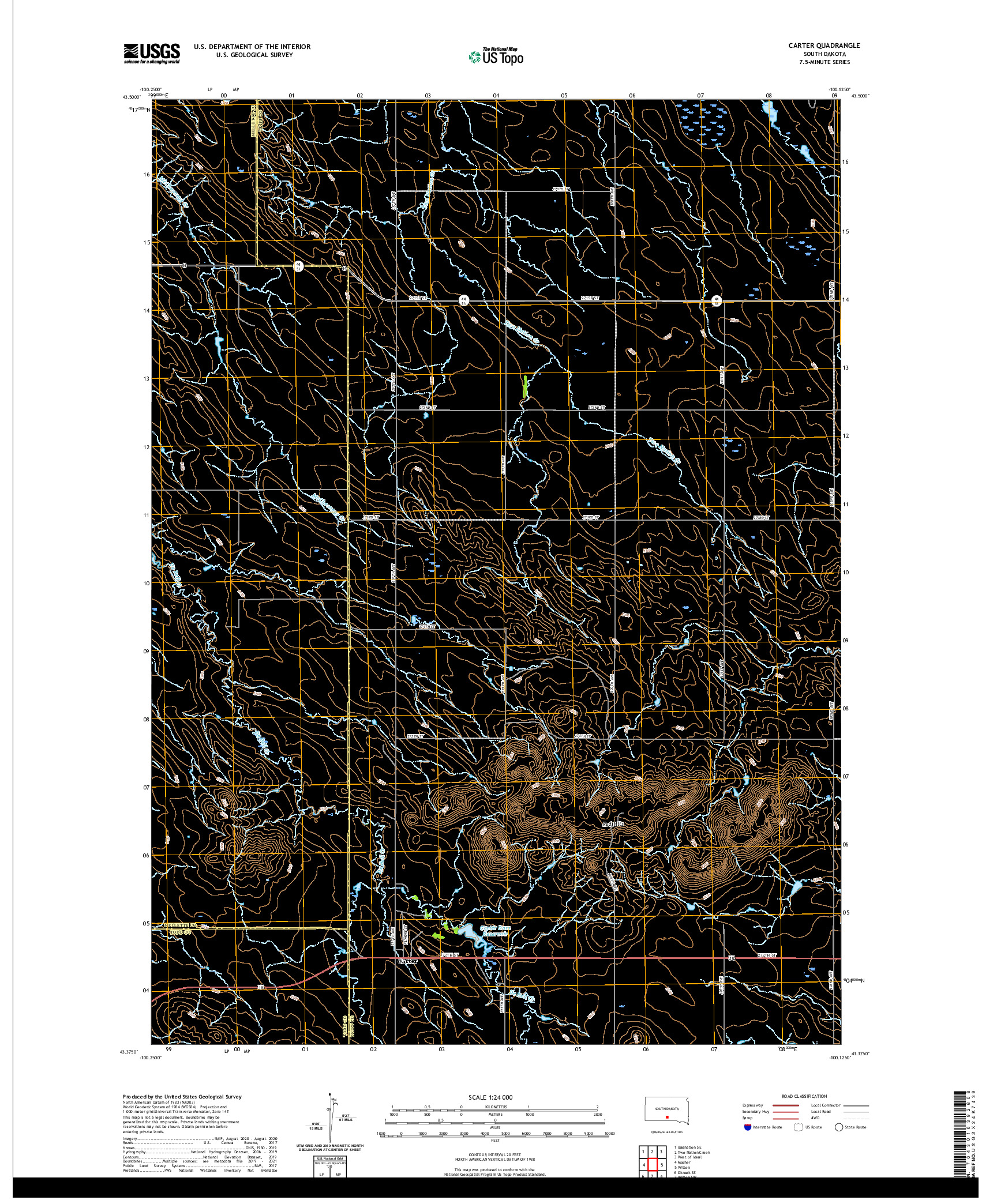 USGS US TOPO 7.5-MINUTE MAP FOR CARTER, SD 2021
