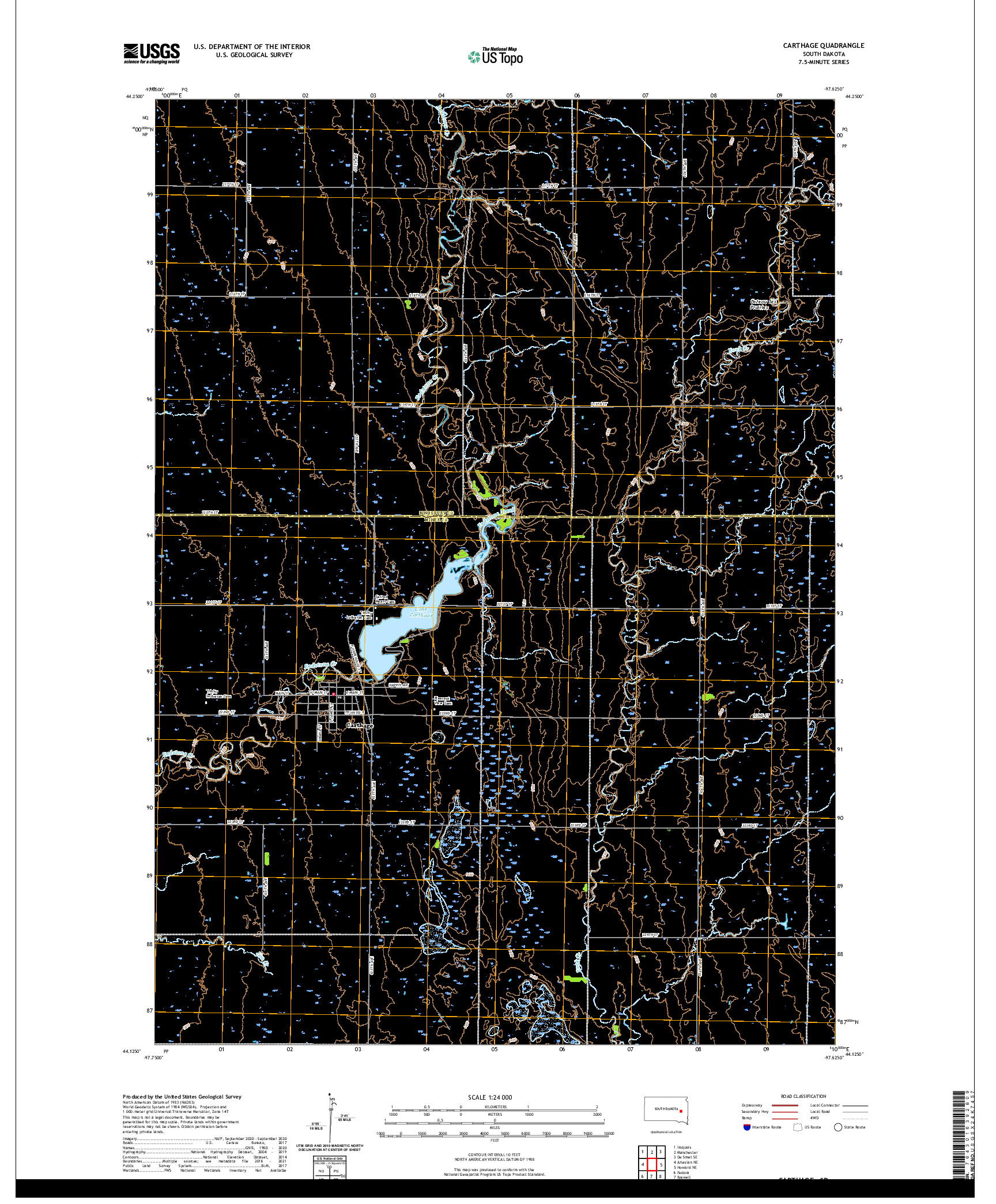 USGS US TOPO 7.5-MINUTE MAP FOR CARTHAGE, SD 2021