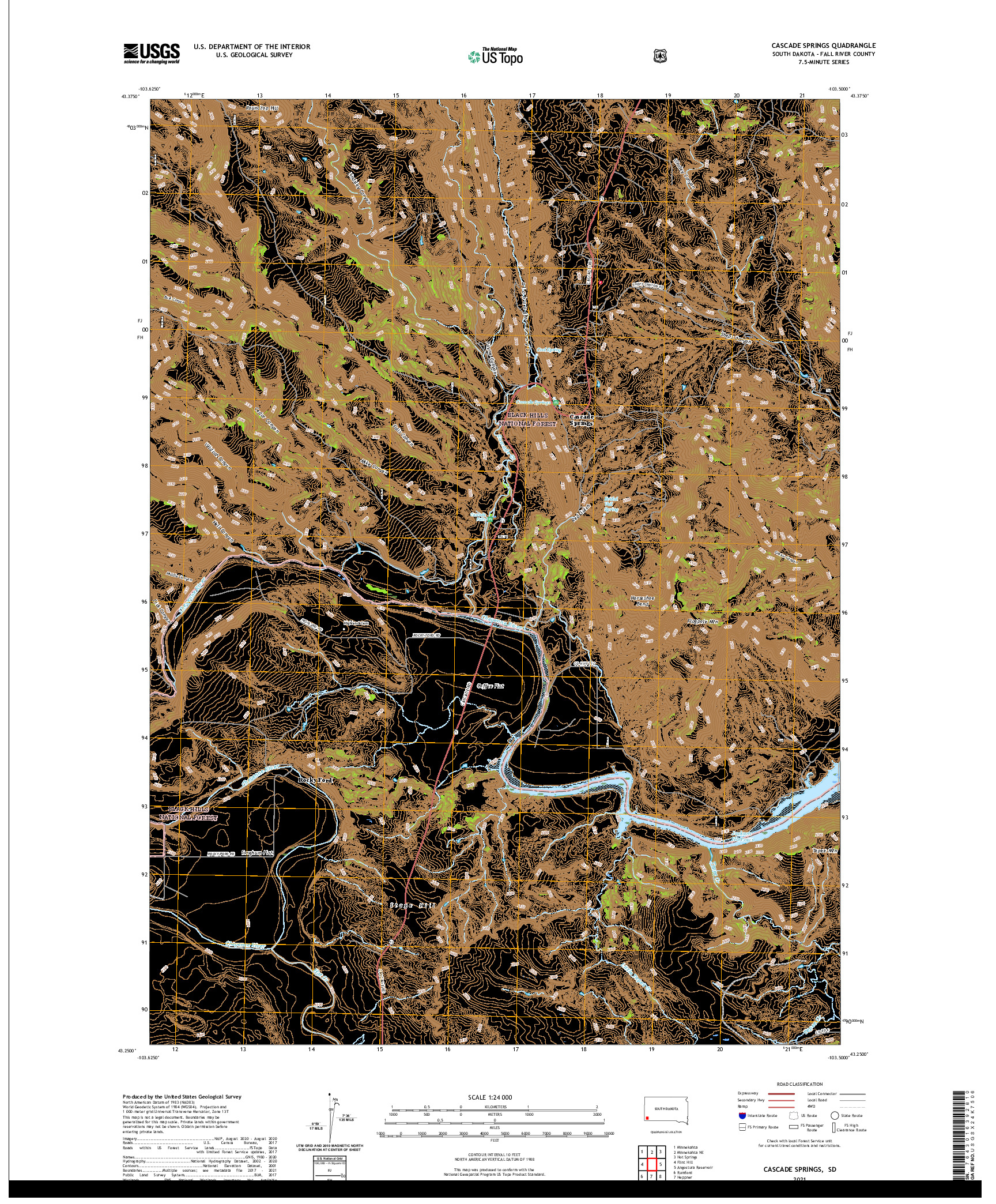 USGS US TOPO 7.5-MINUTE MAP FOR CASCADE SPRINGS, SD 2021
