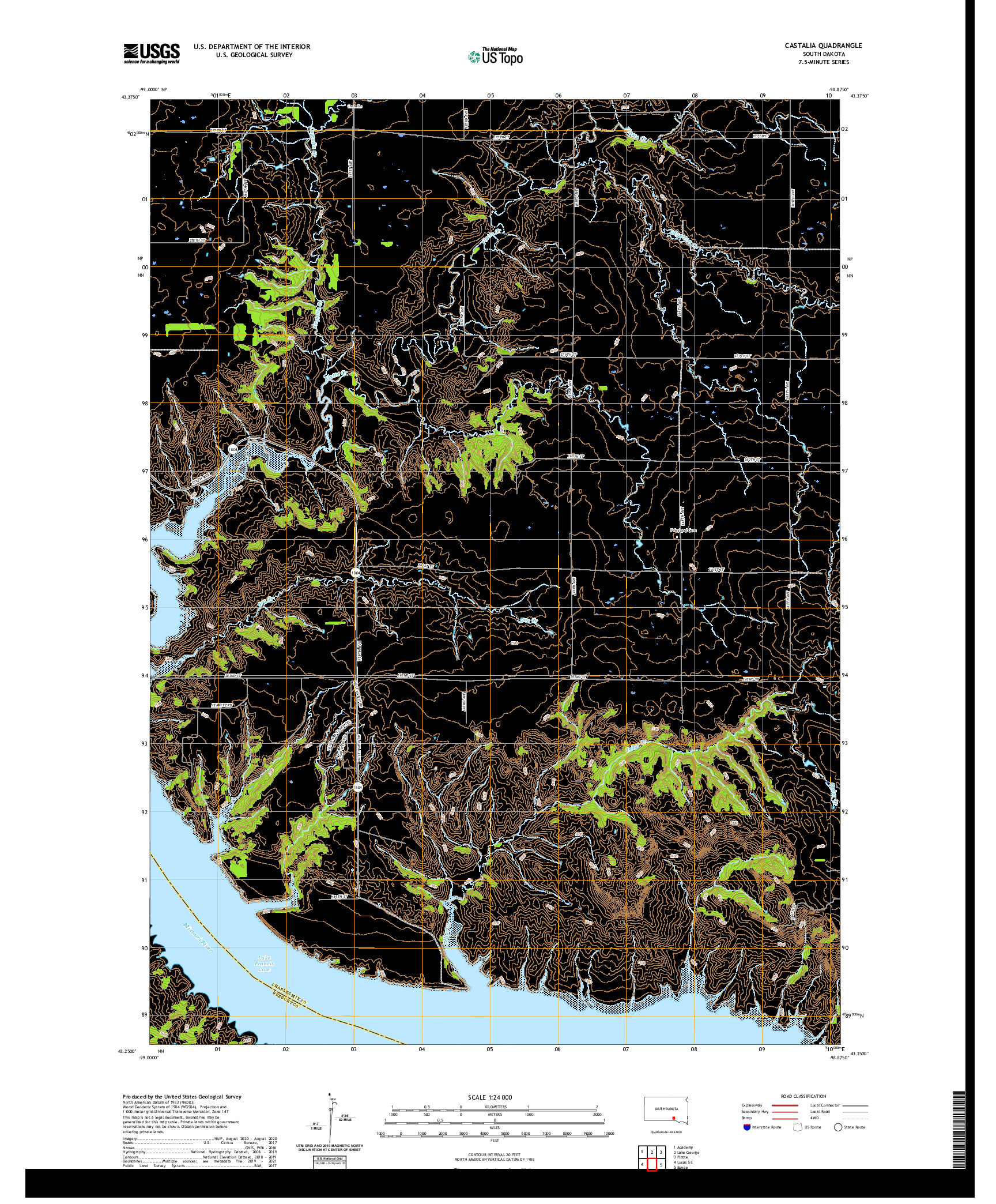 USGS US TOPO 7.5-MINUTE MAP FOR CASTALIA, SD 2021