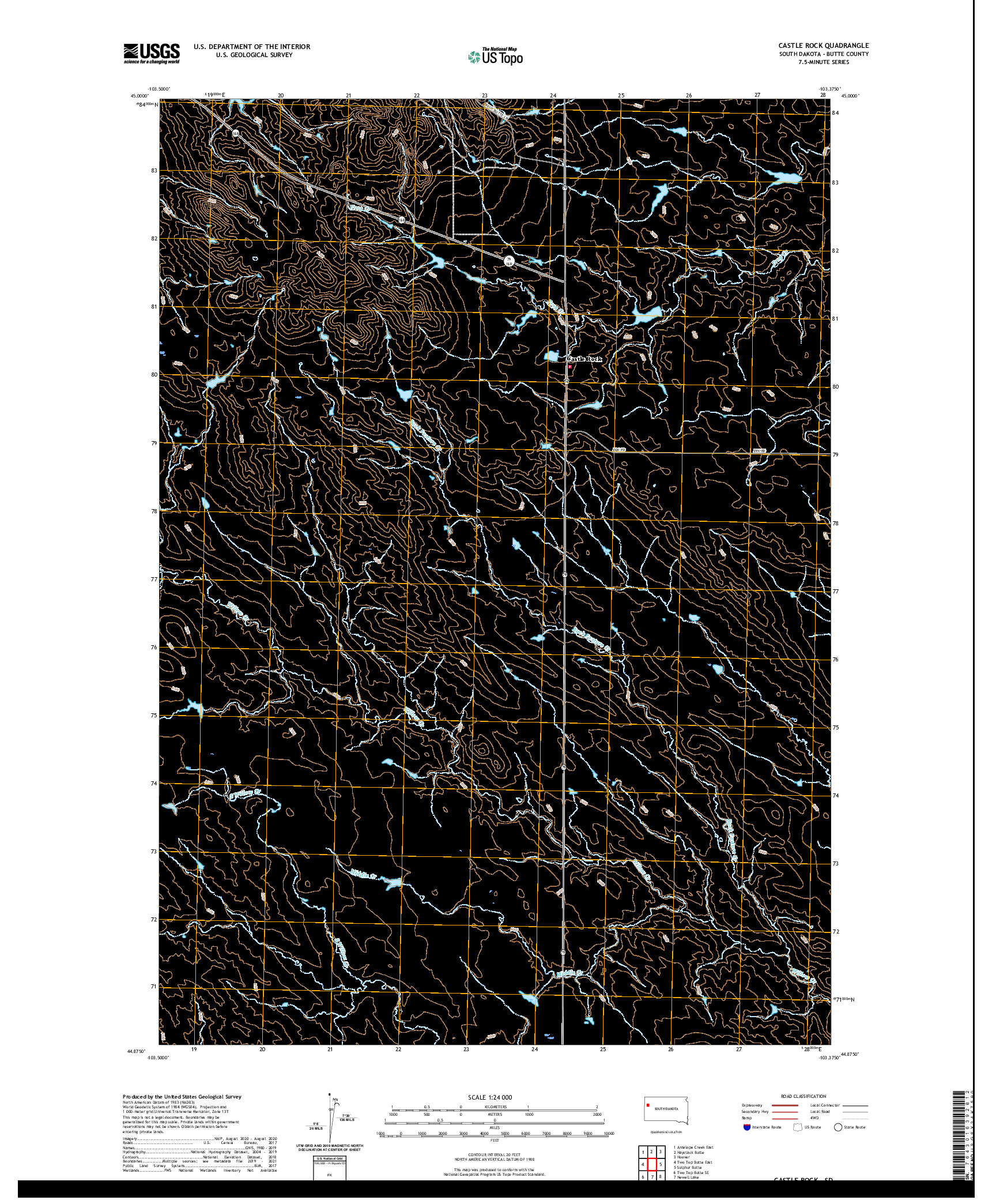 USGS US TOPO 7.5-MINUTE MAP FOR CASTLE ROCK, SD 2021