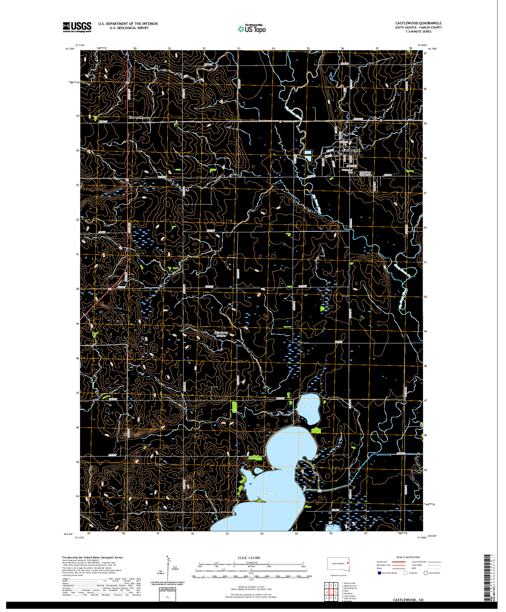 USGS US TOPO 7.5-MINUTE MAP FOR CASTLEWOOD, SD 2021