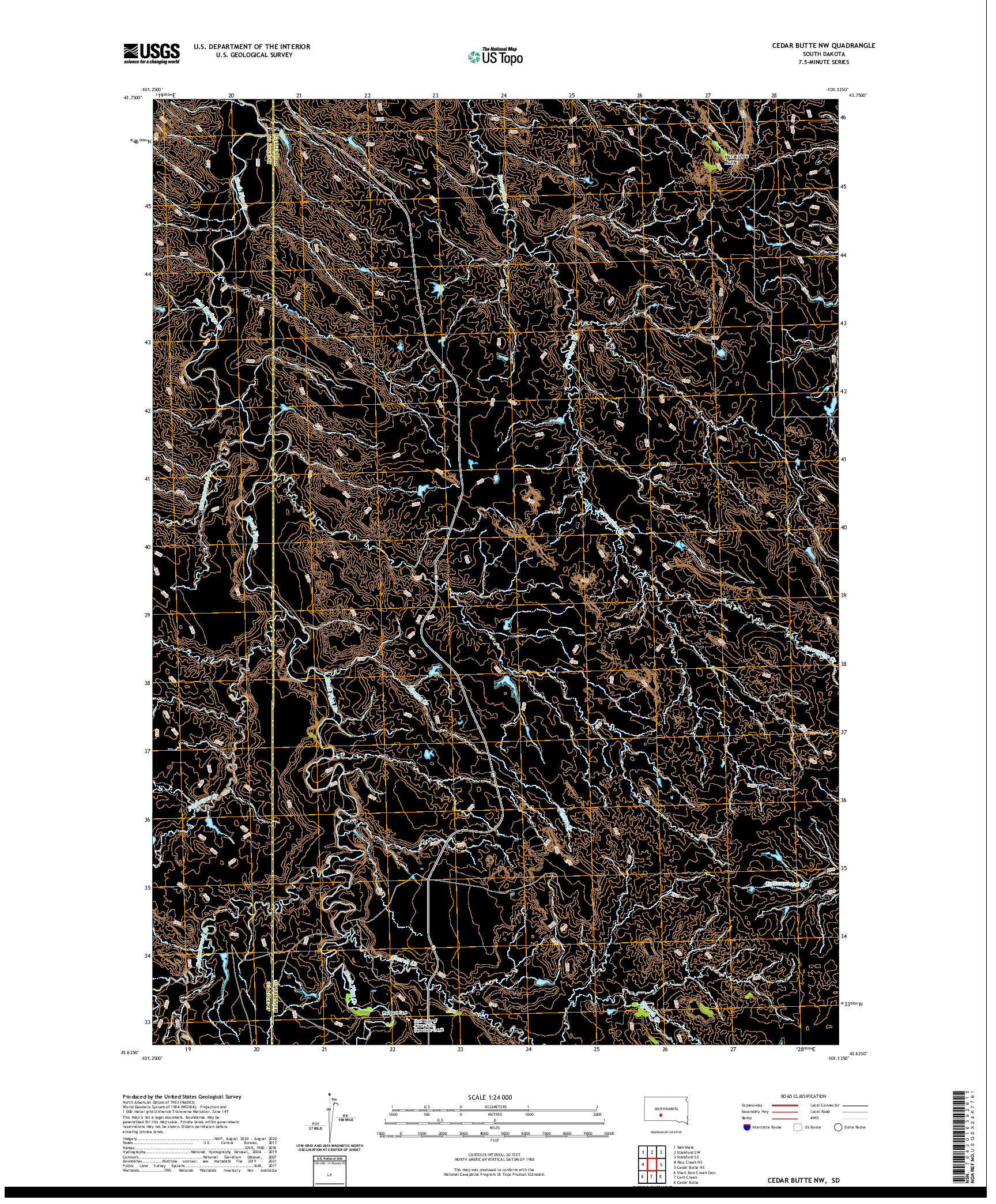 USGS US TOPO 7.5-MINUTE MAP FOR CEDAR BUTTE NW, SD 2021