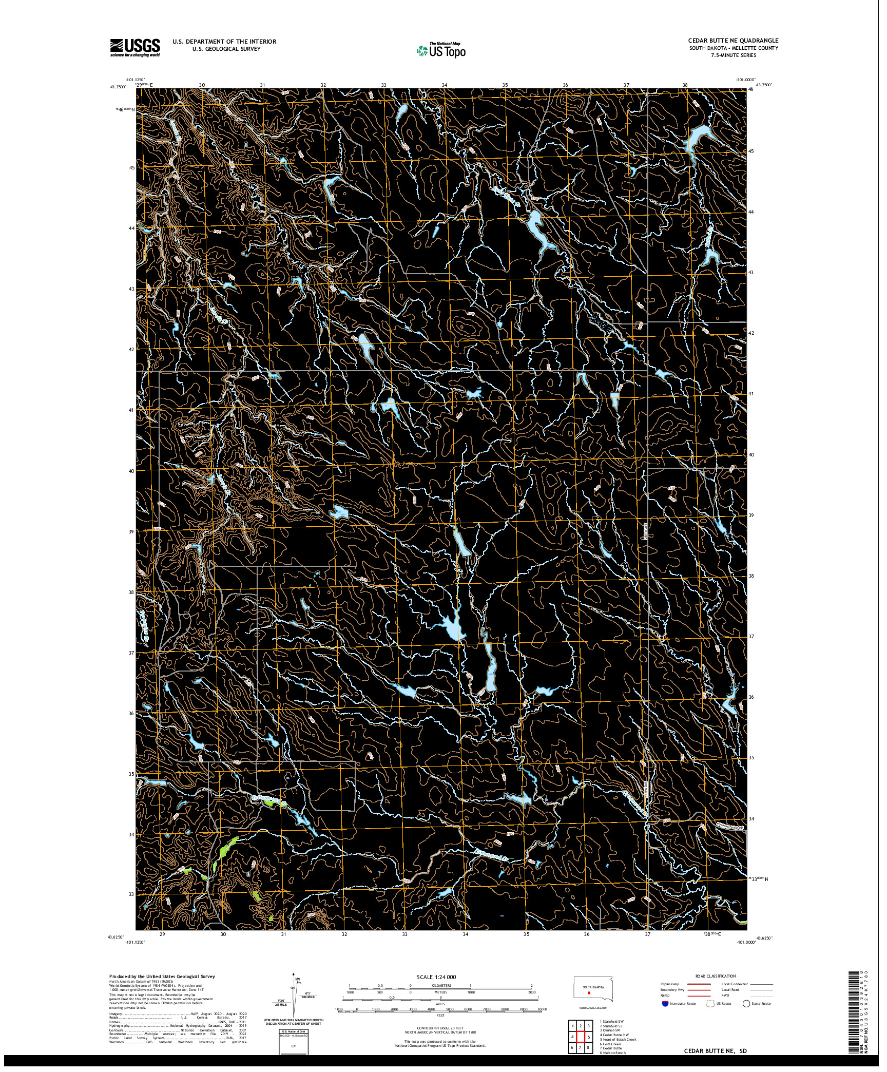 USGS US TOPO 7.5-MINUTE MAP FOR CEDAR BUTTE NE, SD 2021