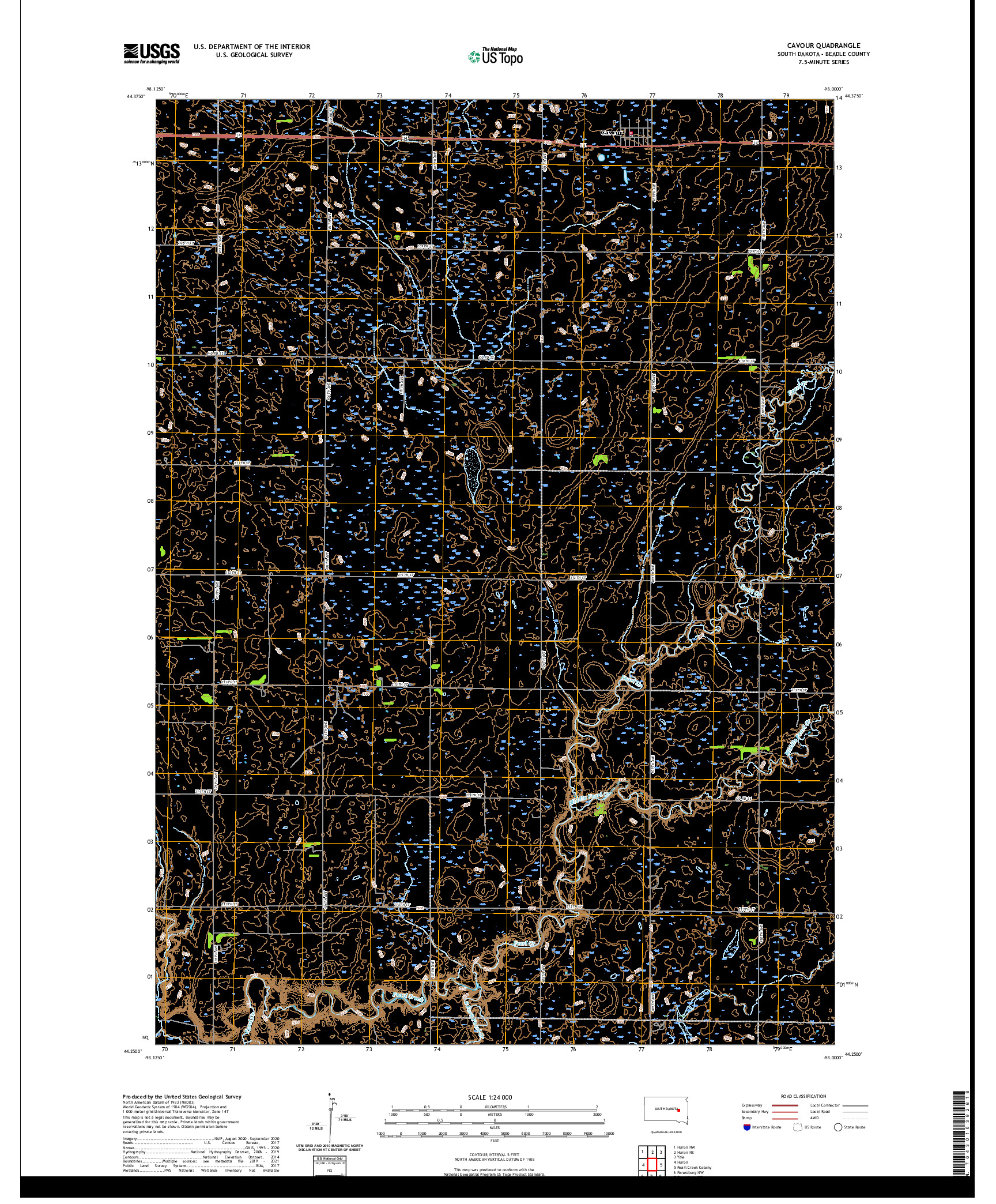 USGS US TOPO 7.5-MINUTE MAP FOR CAVOUR, SD 2021