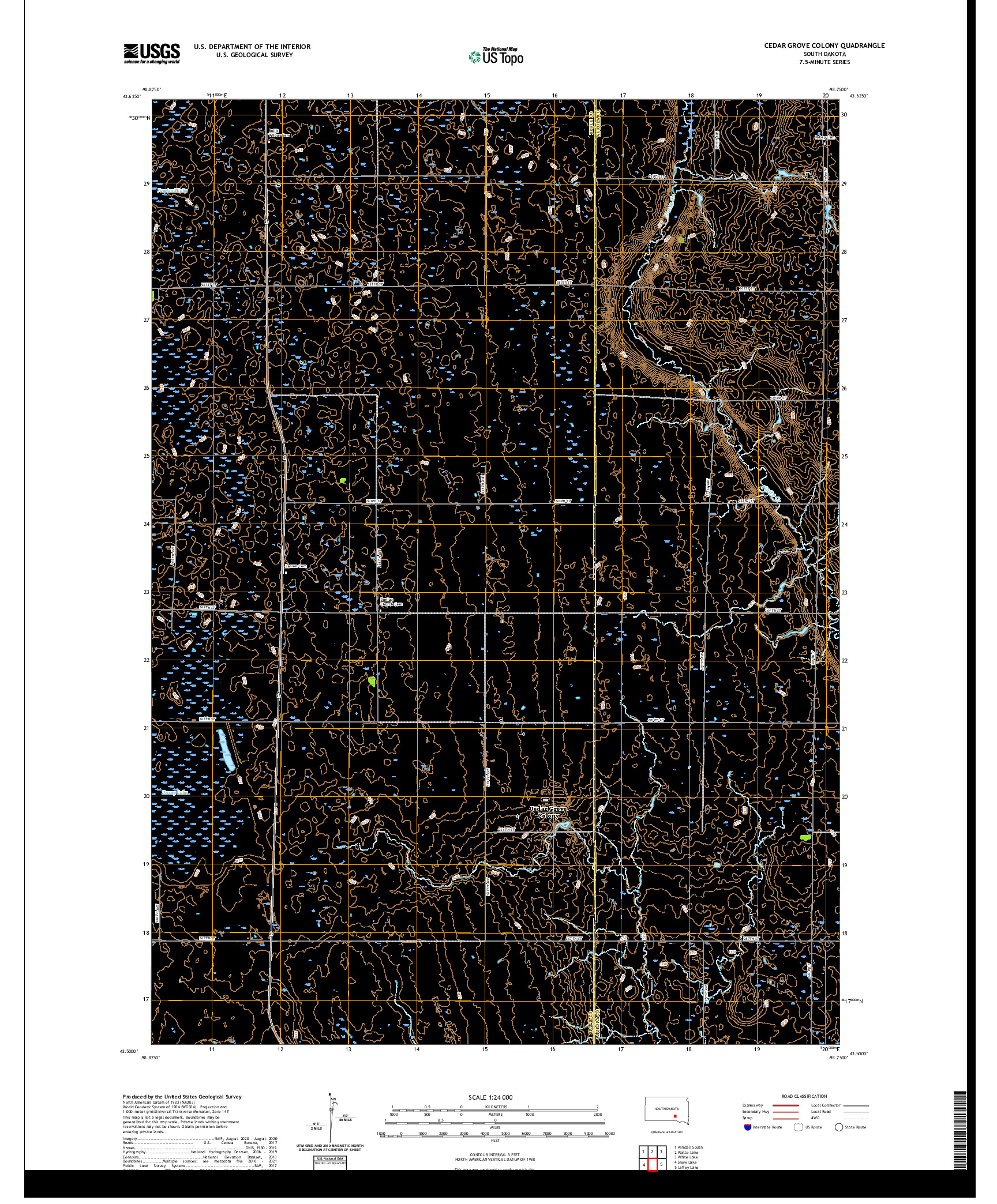 USGS US TOPO 7.5-MINUTE MAP FOR CEDAR GROVE COLONY, SD 2021