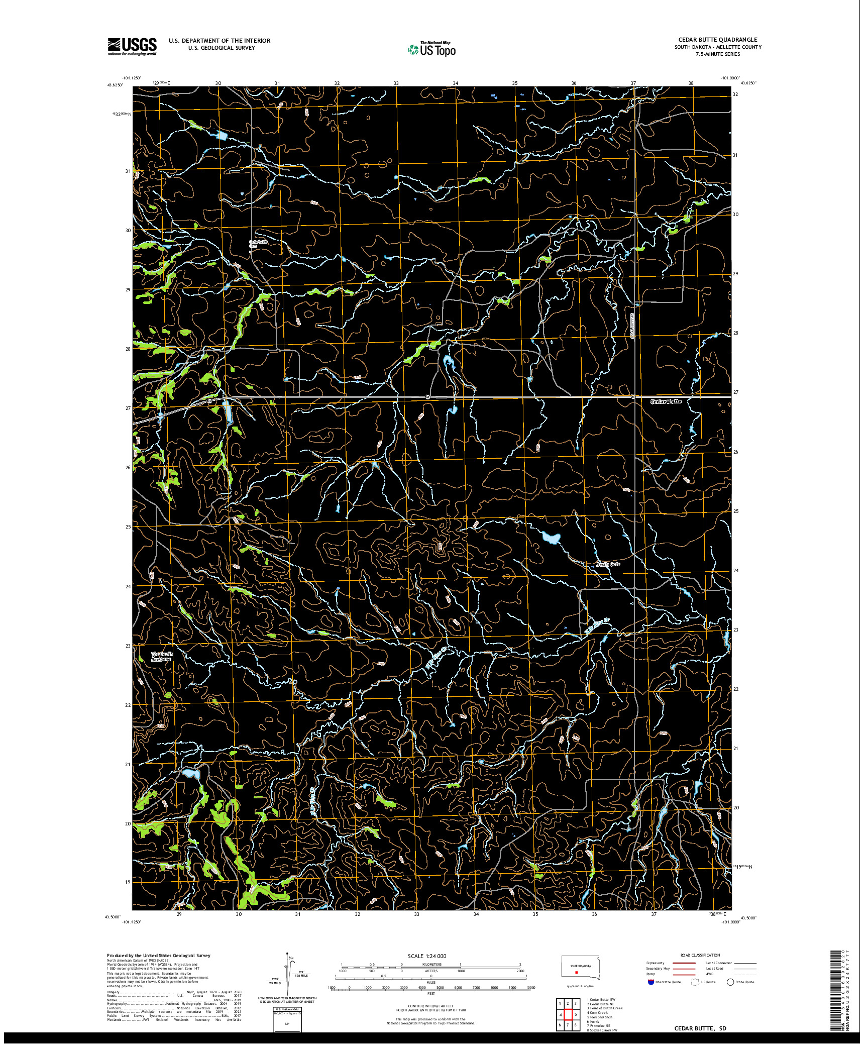 USGS US TOPO 7.5-MINUTE MAP FOR CEDAR BUTTE, SD 2021
