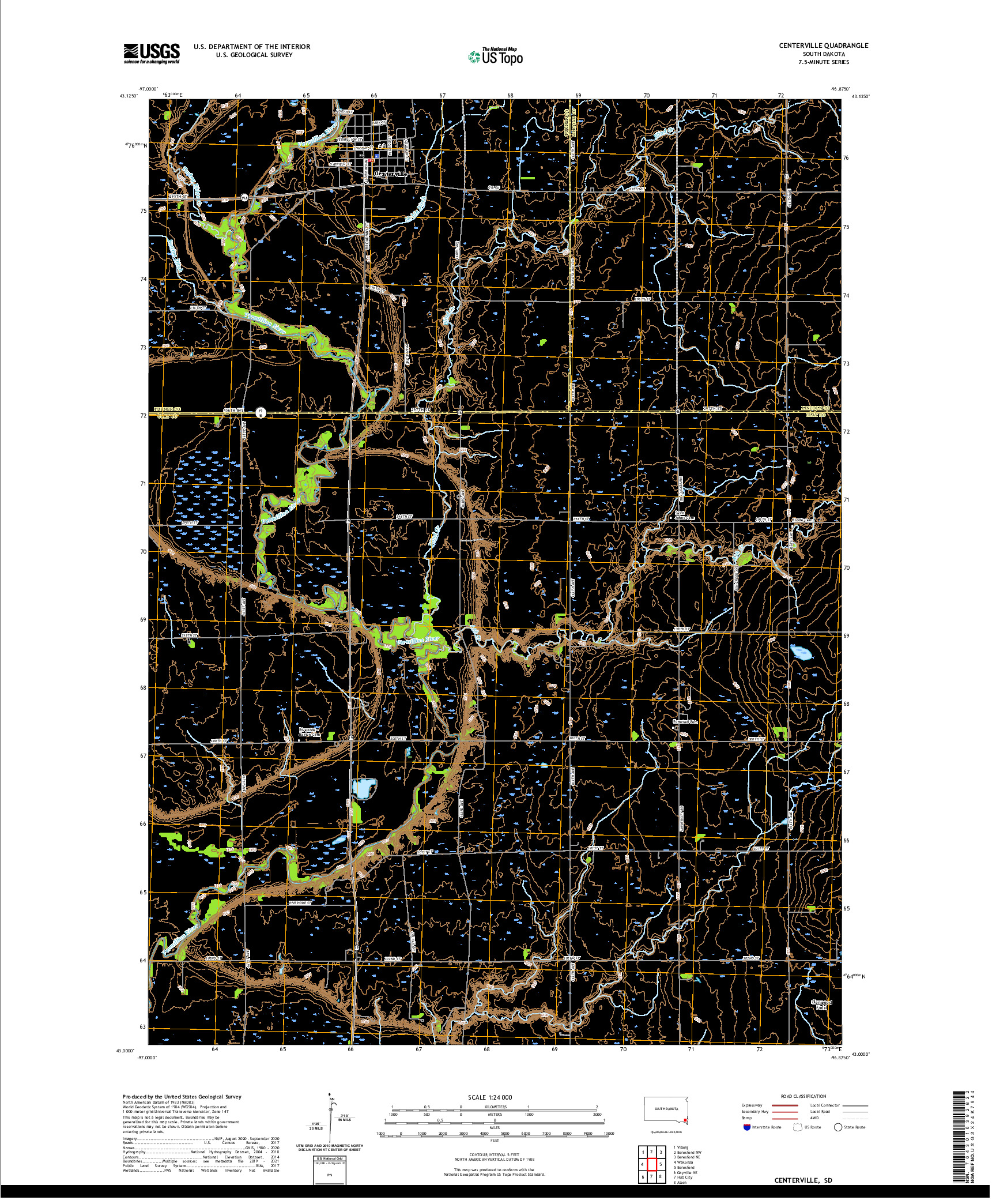 USGS US TOPO 7.5-MINUTE MAP FOR CENTERVILLE, SD 2021
