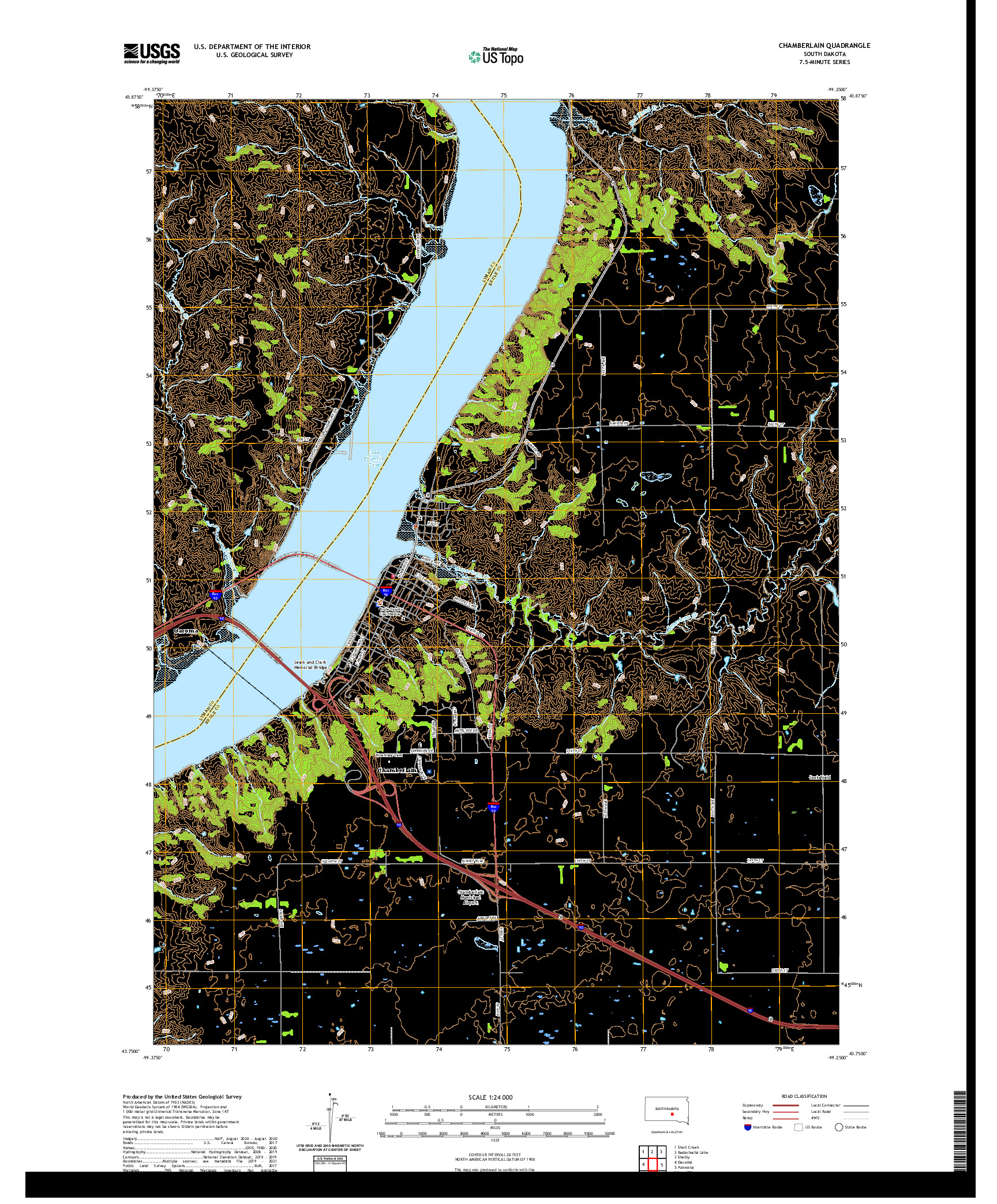 USGS US TOPO 7.5-MINUTE MAP FOR CHAMBERLAIN, SD 2021