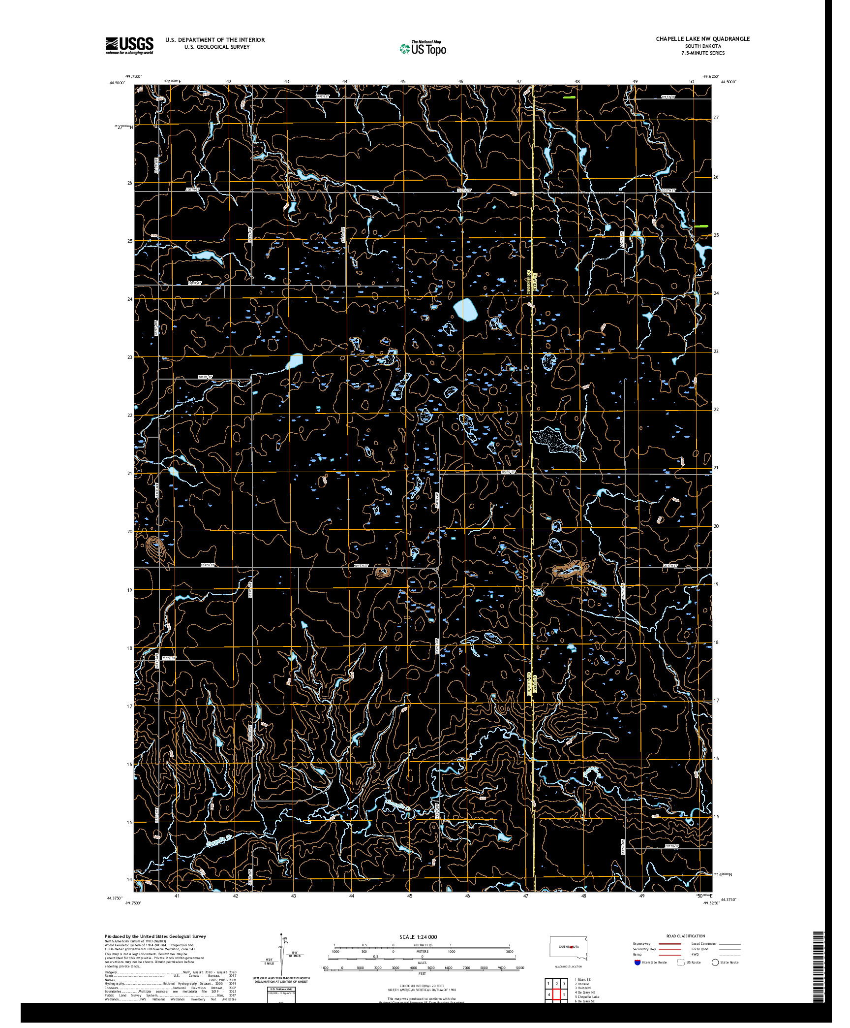 USGS US TOPO 7.5-MINUTE MAP FOR CHAPELLE LAKE NW, SD 2021