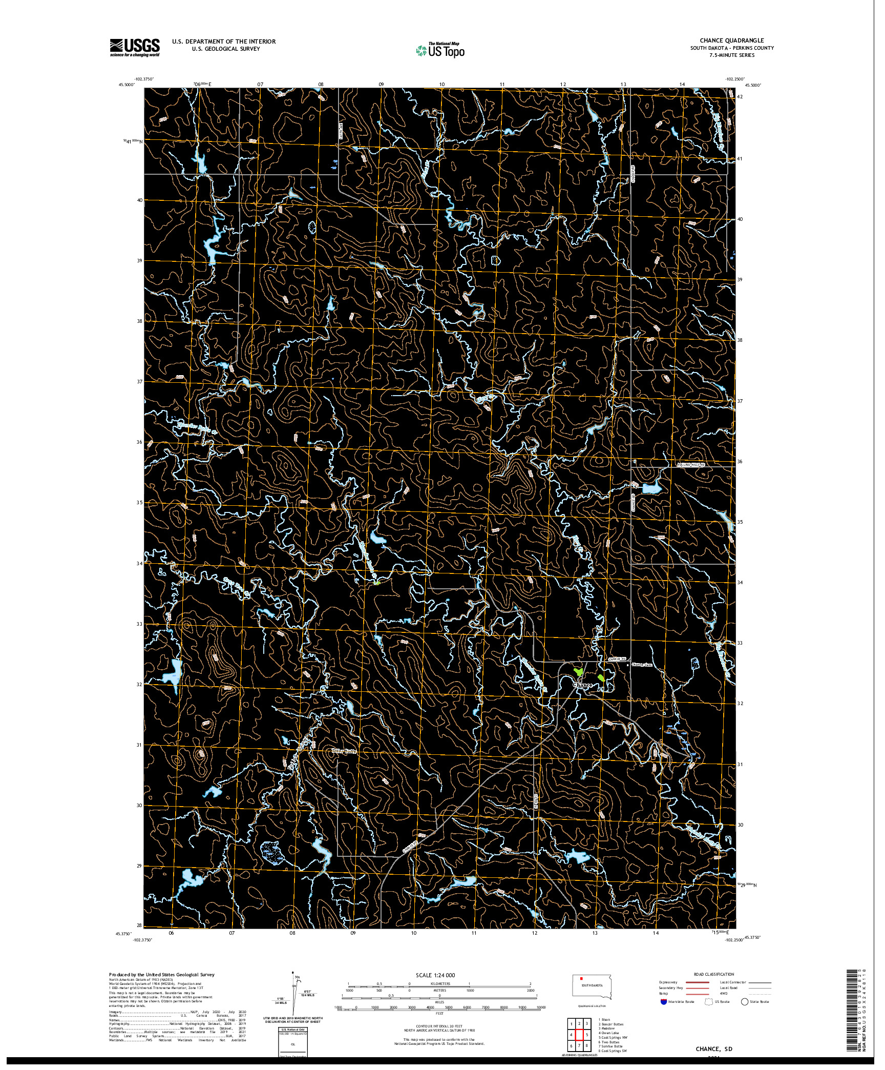 USGS US TOPO 7.5-MINUTE MAP FOR CHANCE, SD 2021