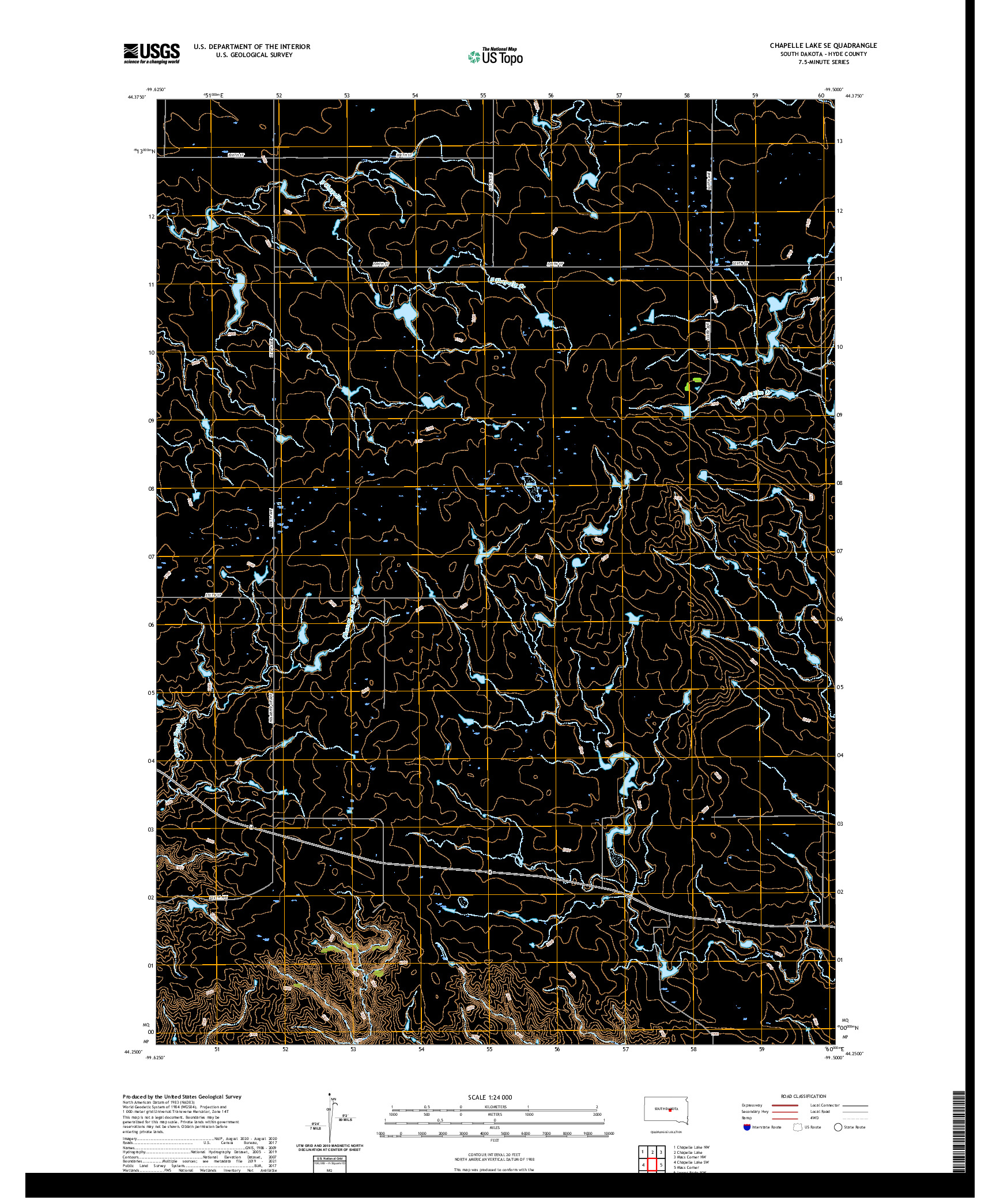 USGS US TOPO 7.5-MINUTE MAP FOR CHAPELLE LAKE SE, SD 2021