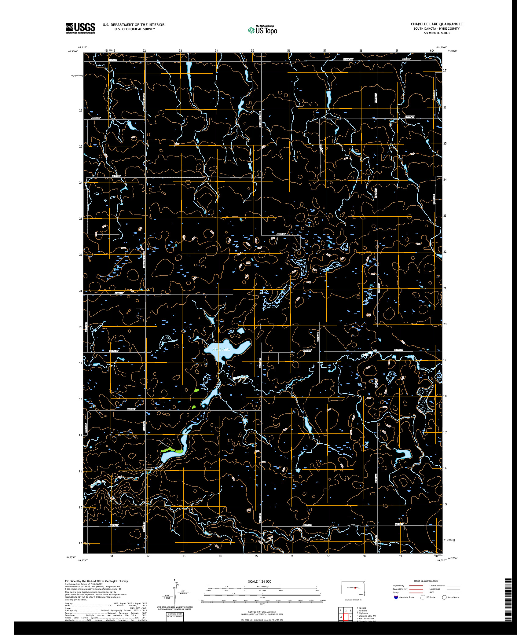 USGS US TOPO 7.5-MINUTE MAP FOR CHAPELLE LAKE, SD 2021