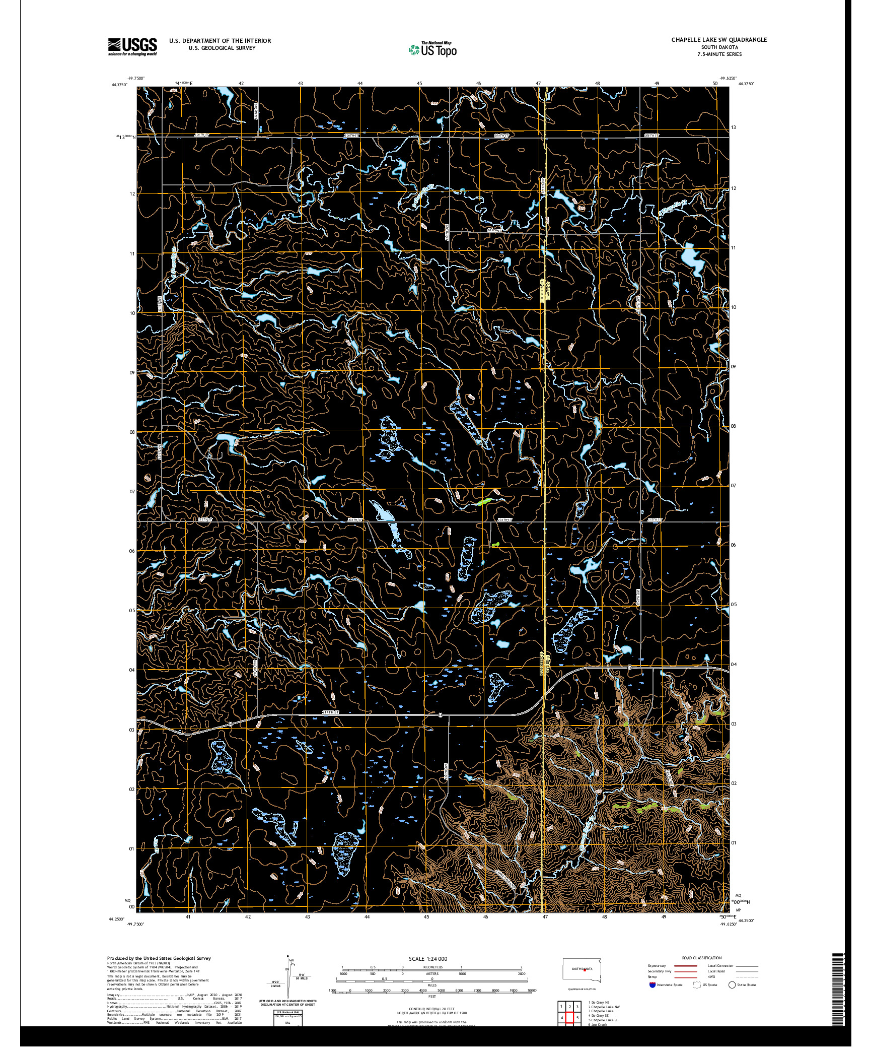 USGS US TOPO 7.5-MINUTE MAP FOR CHAPELLE LAKE SW, SD 2021