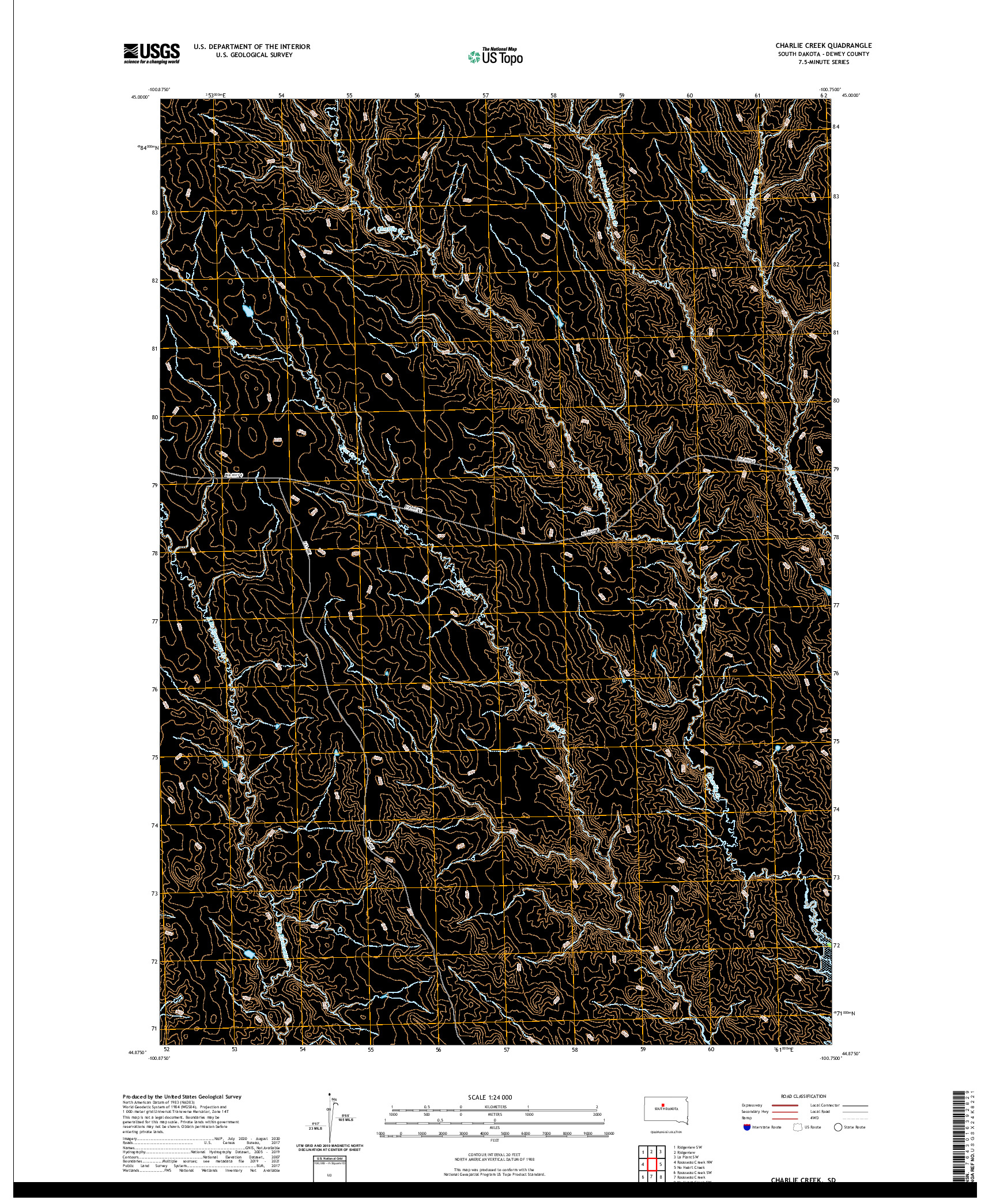 USGS US TOPO 7.5-MINUTE MAP FOR CHARLIE CREEK, SD 2021