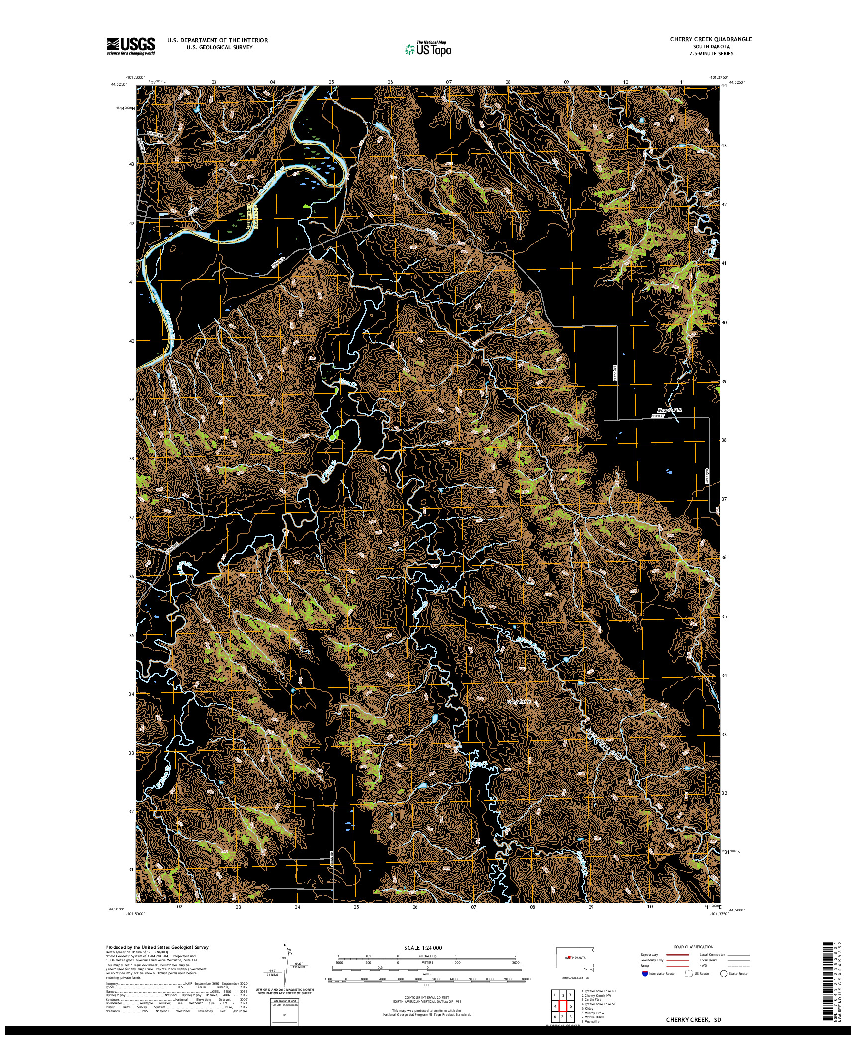 USGS US TOPO 7.5-MINUTE MAP FOR CHERRY CREEK, SD 2021