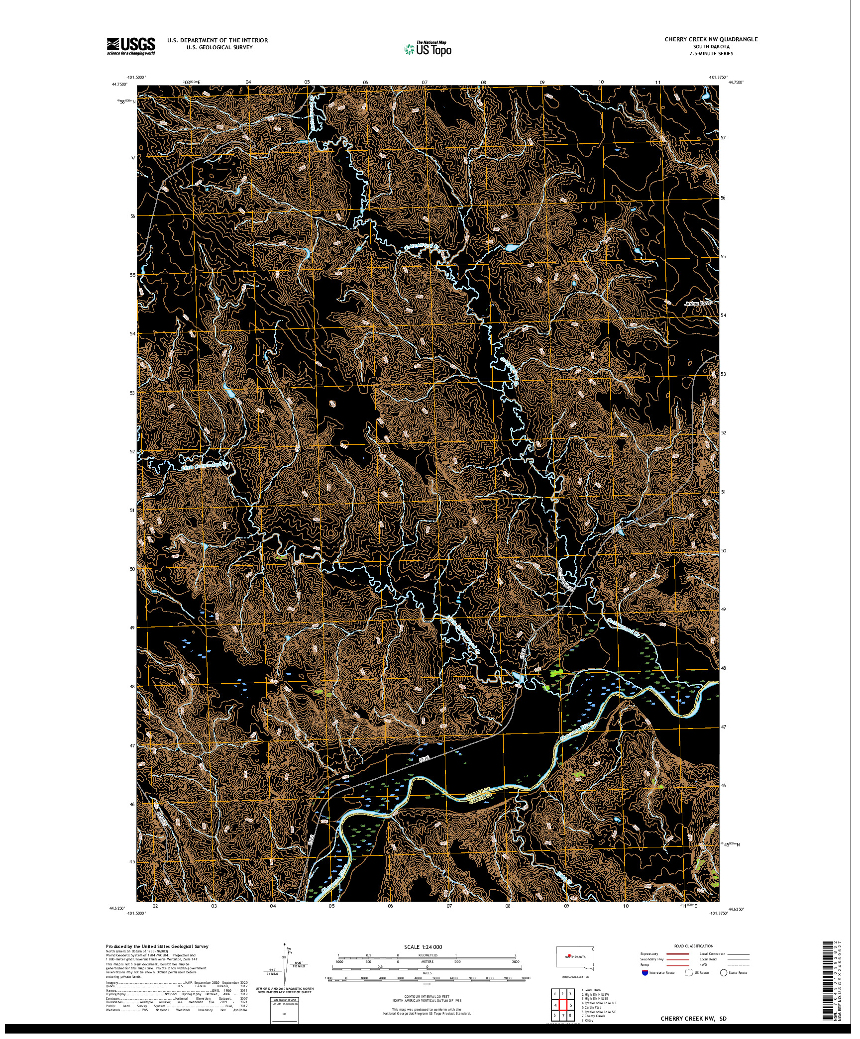 USGS US TOPO 7.5-MINUTE MAP FOR CHERRY CREEK NW, SD 2021