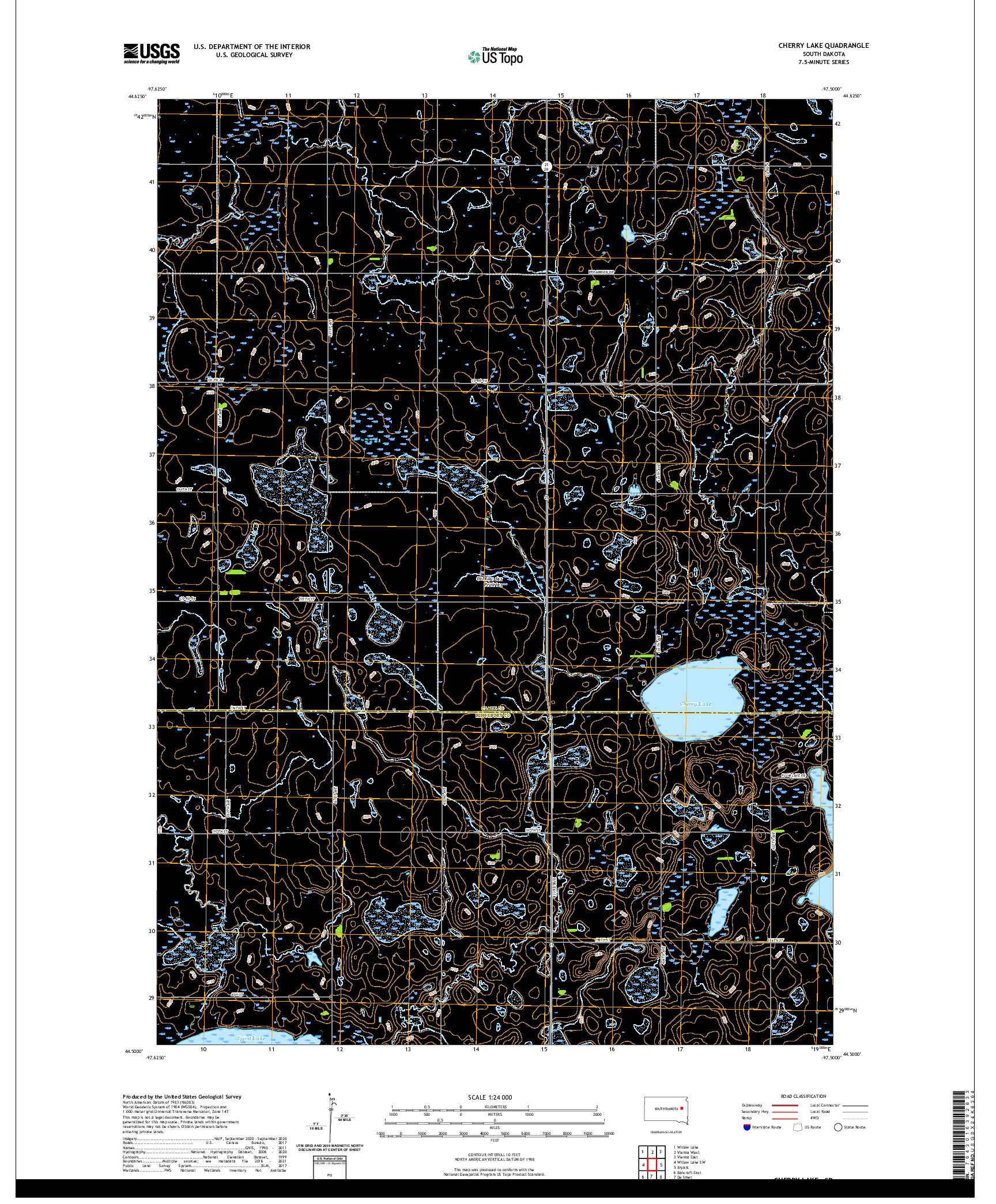 USGS US TOPO 7.5-MINUTE MAP FOR CHERRY LAKE, SD 2021