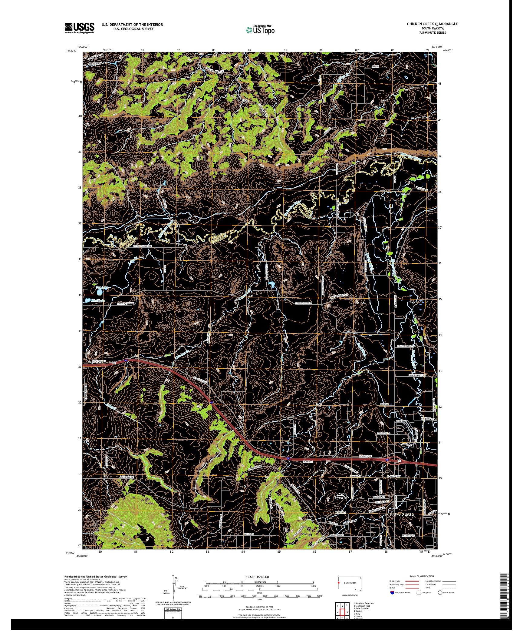 USGS US TOPO 7.5-MINUTE MAP FOR CHICKEN CREEK, SD 2021