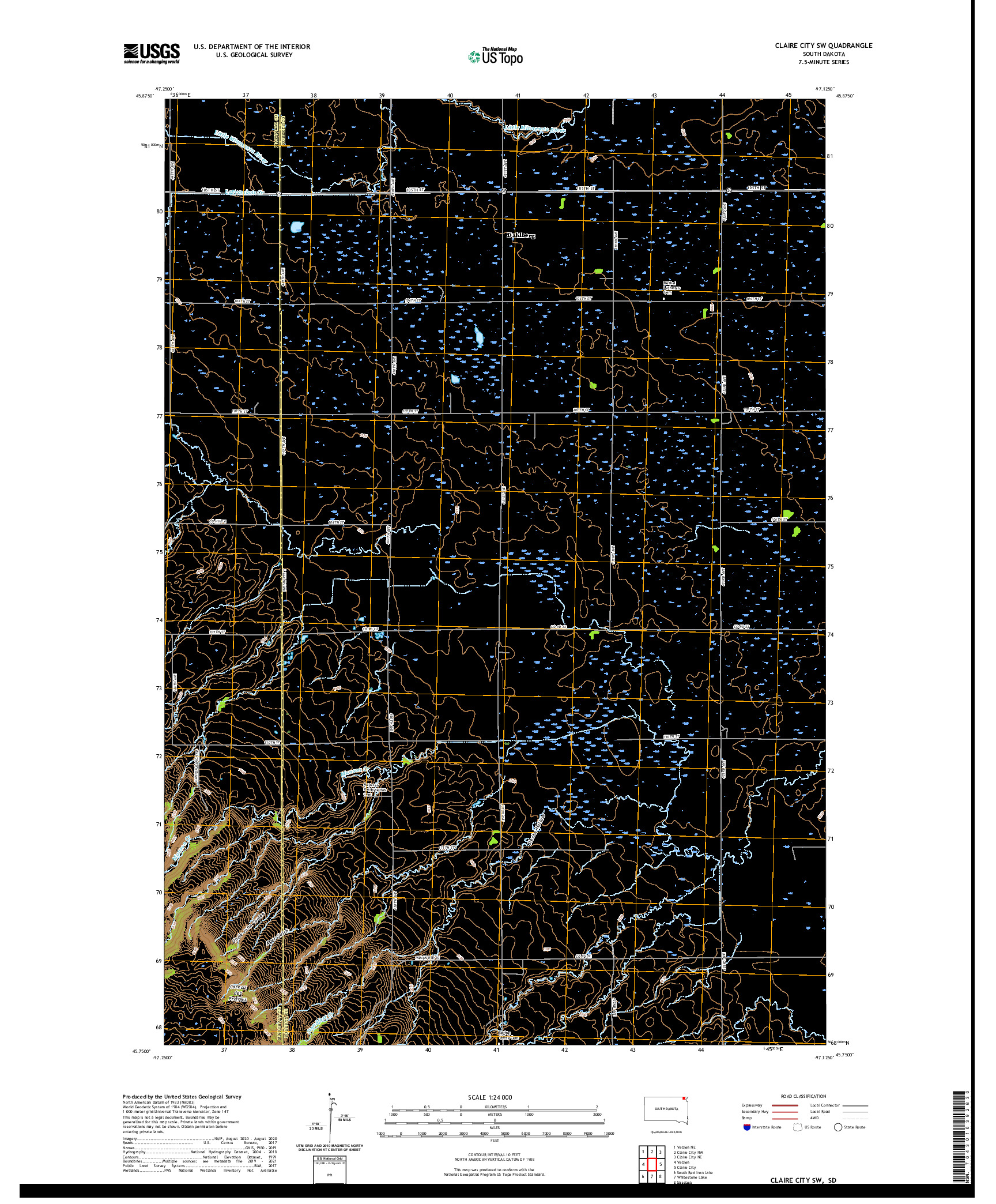 USGS US TOPO 7.5-MINUTE MAP FOR CLAIRE CITY SW, SD 2021