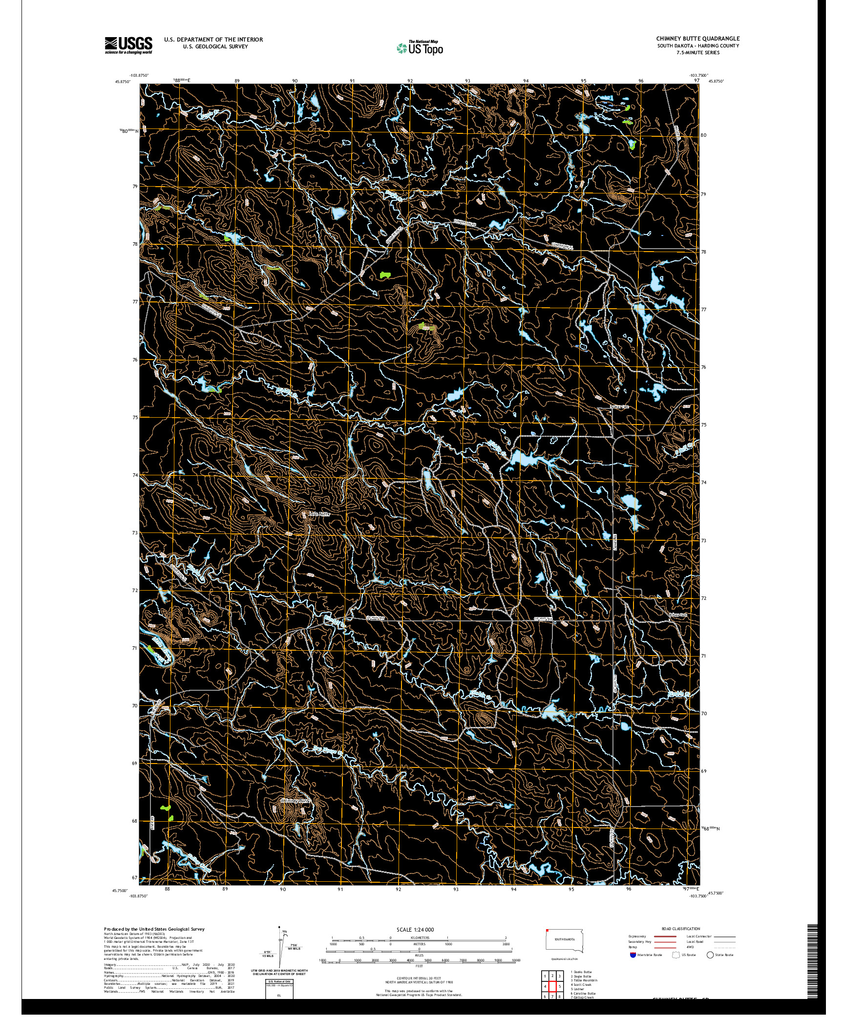 USGS US TOPO 7.5-MINUTE MAP FOR CHIMNEY BUTTE, SD 2021