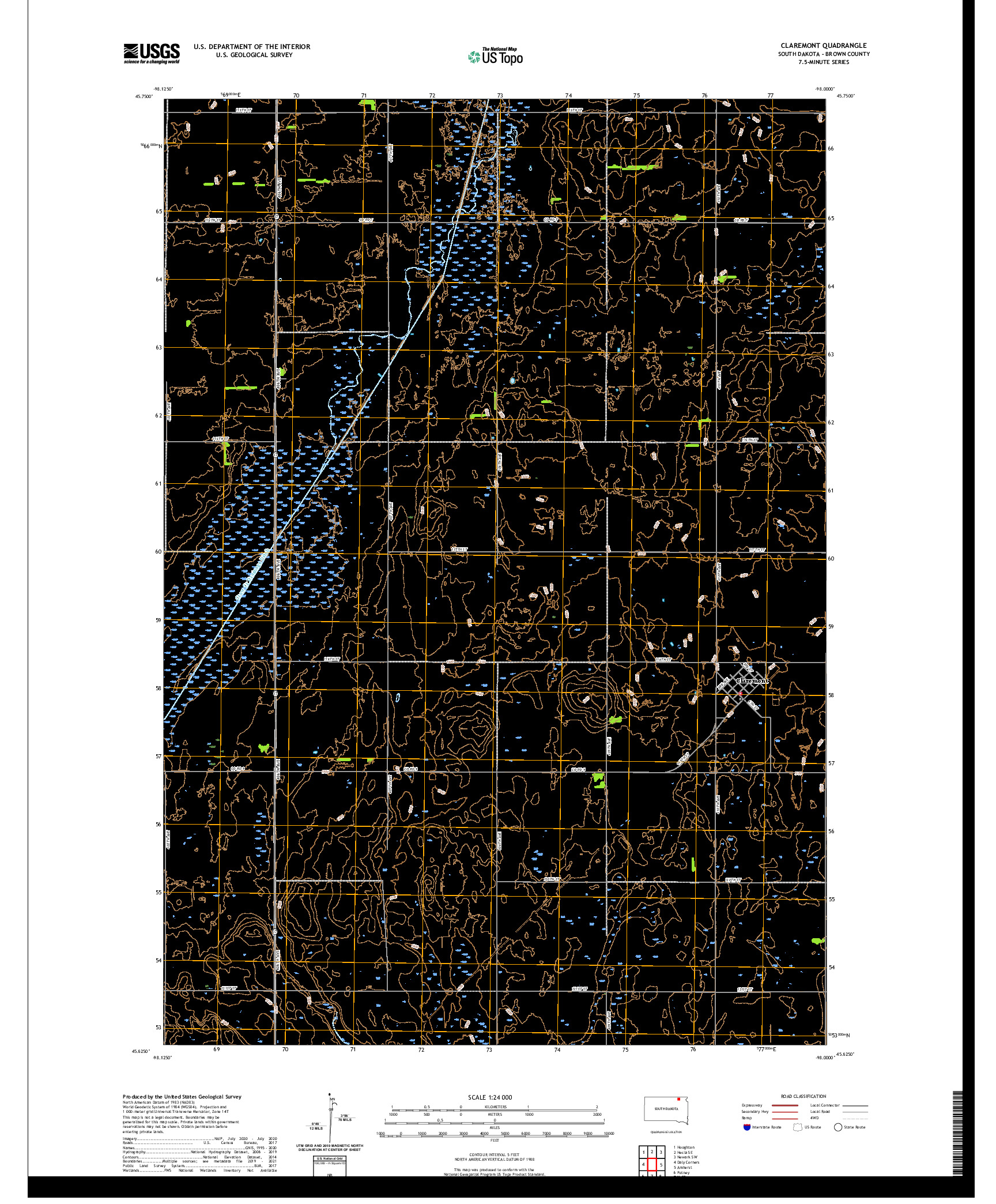USGS US TOPO 7.5-MINUTE MAP FOR CLAREMONT, SD 2021