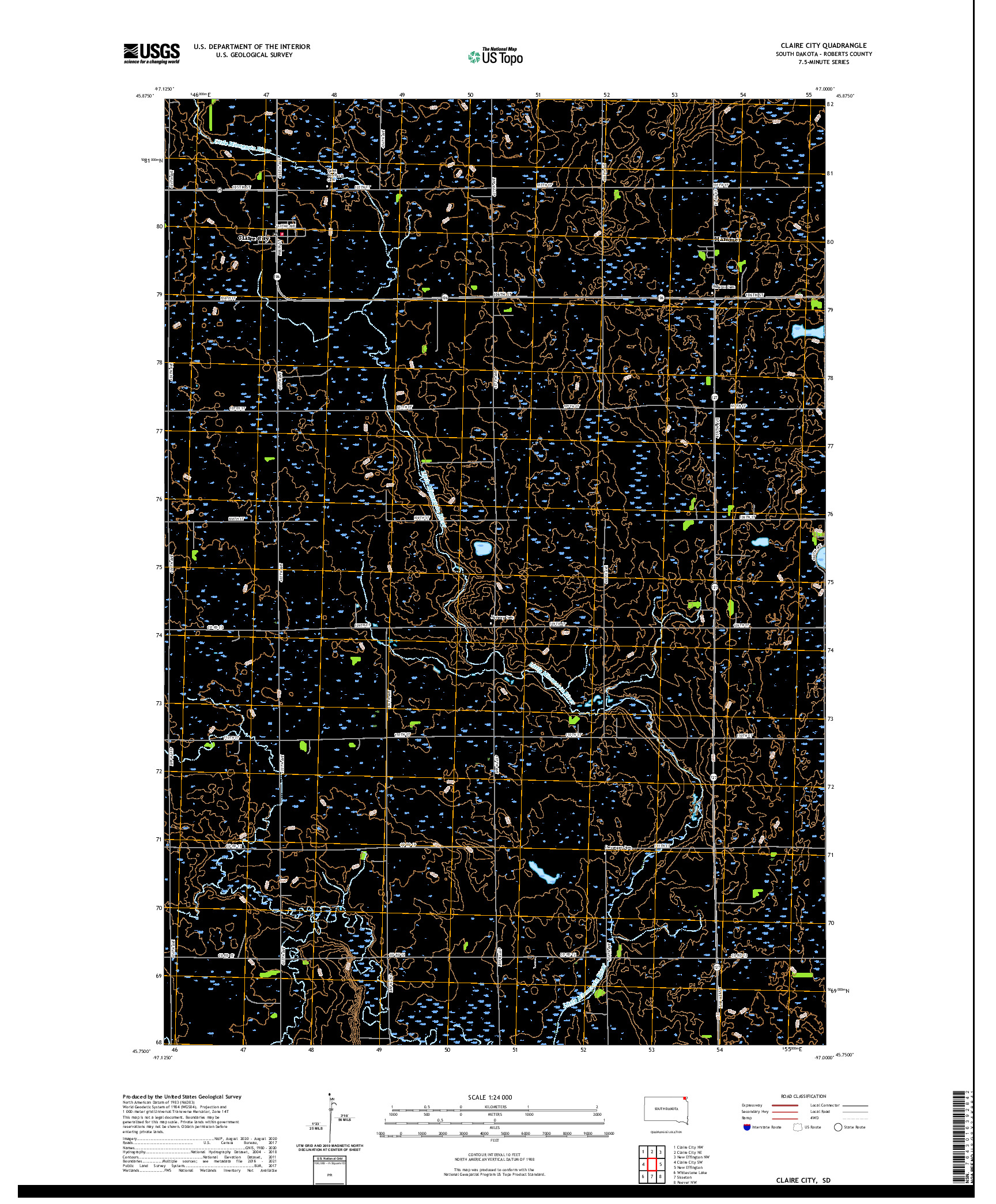 USGS US TOPO 7.5-MINUTE MAP FOR CLAIRE CITY, SD 2021