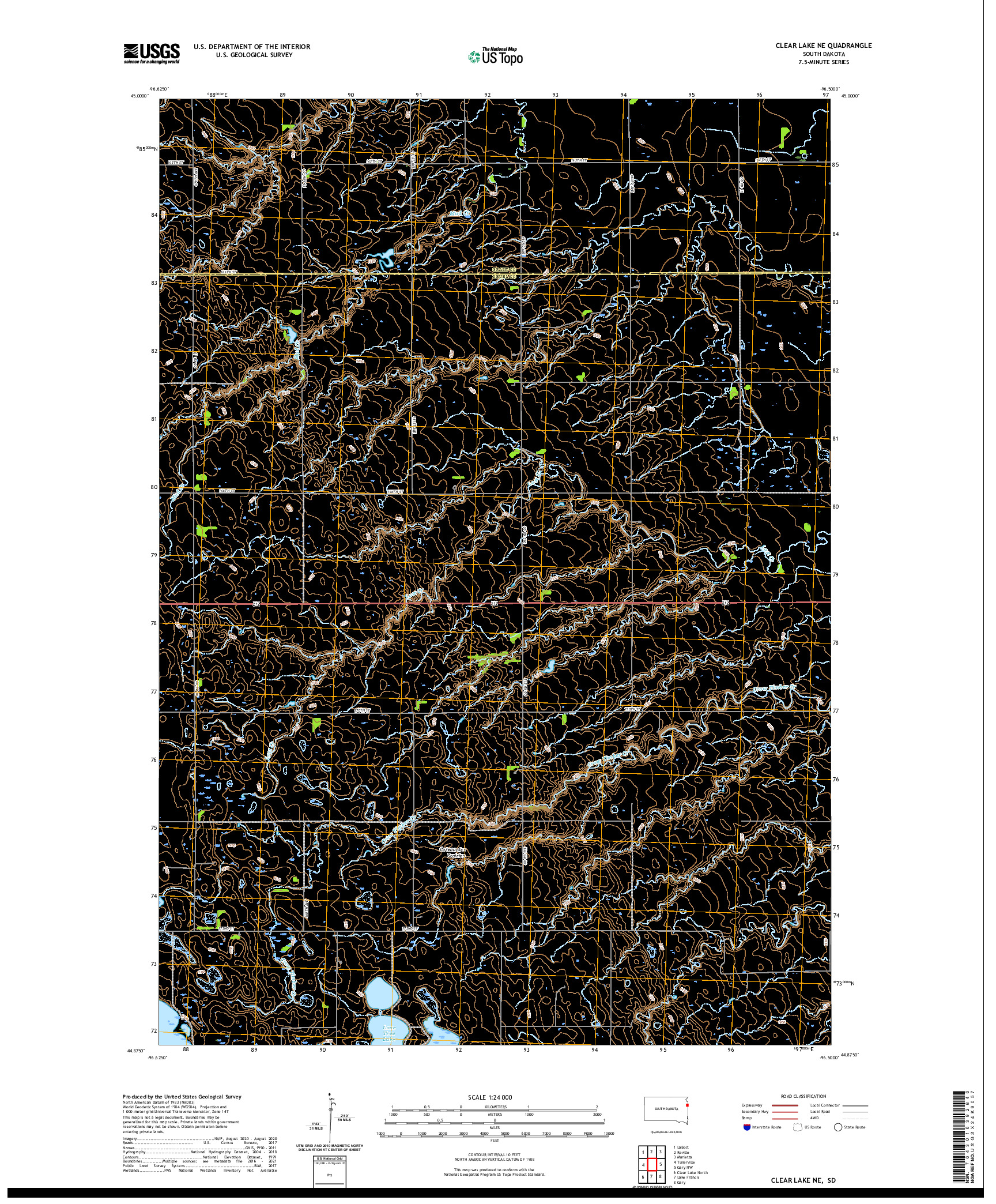 USGS US TOPO 7.5-MINUTE MAP FOR CLEAR LAKE NE, SD 2021
