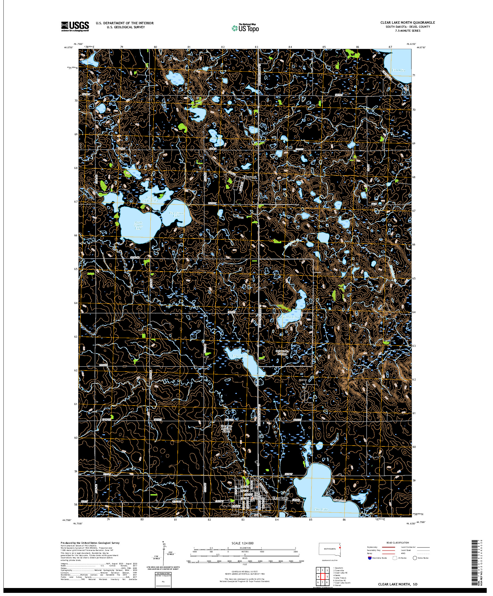 USGS US TOPO 7.5-MINUTE MAP FOR CLEAR LAKE NORTH, SD 2021