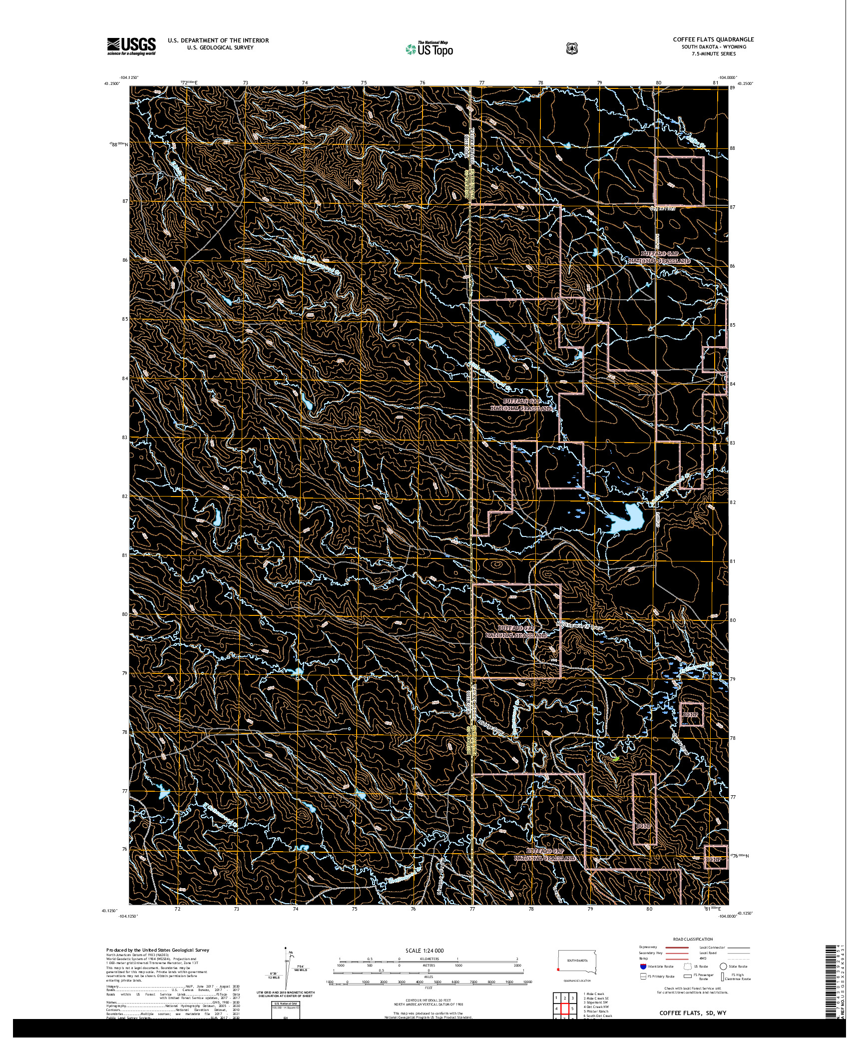 USGS US TOPO 7.5-MINUTE MAP FOR COFFEE FLATS, SD,WY 2021