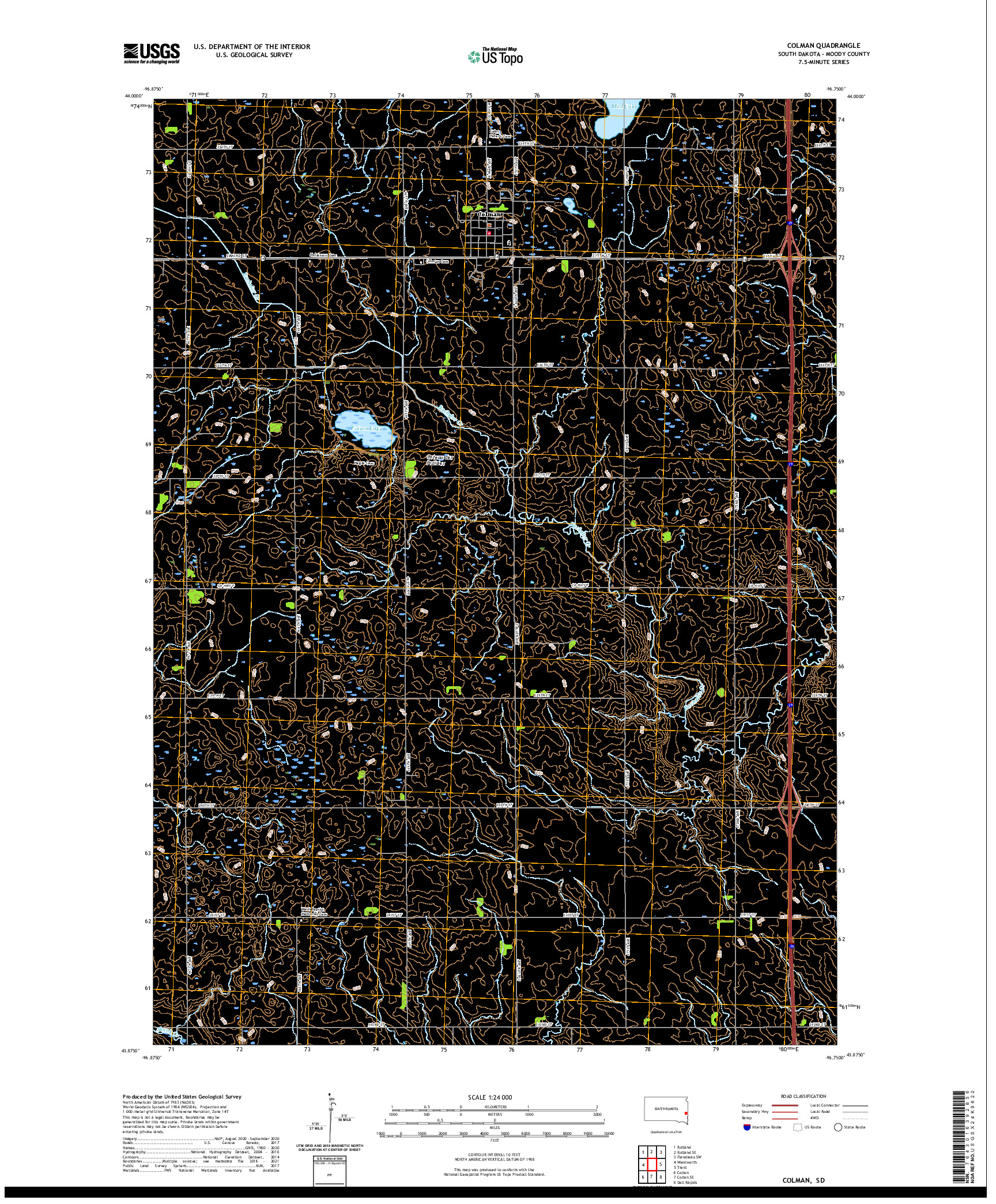 USGS US TOPO 7.5-MINUTE MAP FOR COLMAN, SD 2021