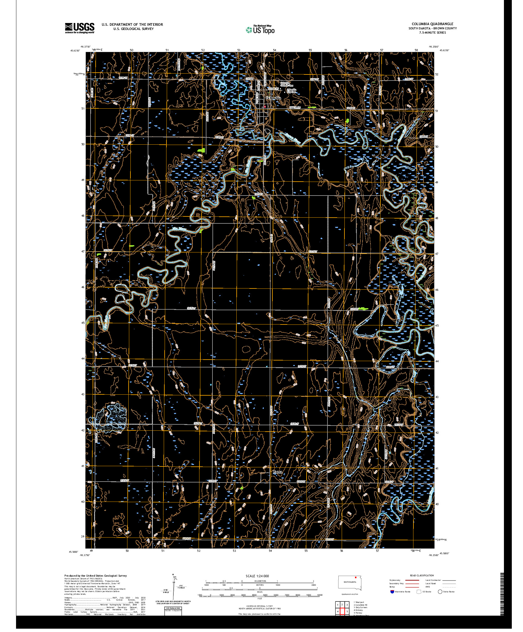 USGS US TOPO 7.5-MINUTE MAP FOR COLUMBIA, SD 2021