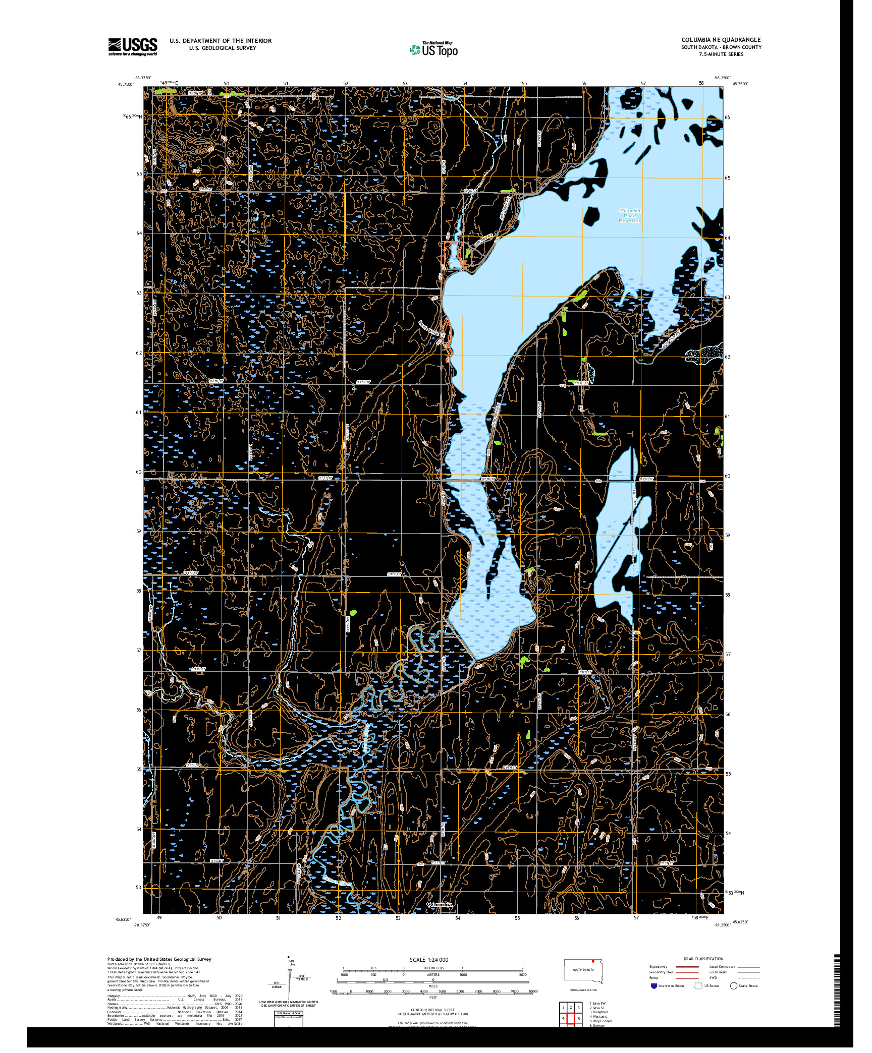 USGS US TOPO 7.5-MINUTE MAP FOR COLUMBIA NE, SD 2021