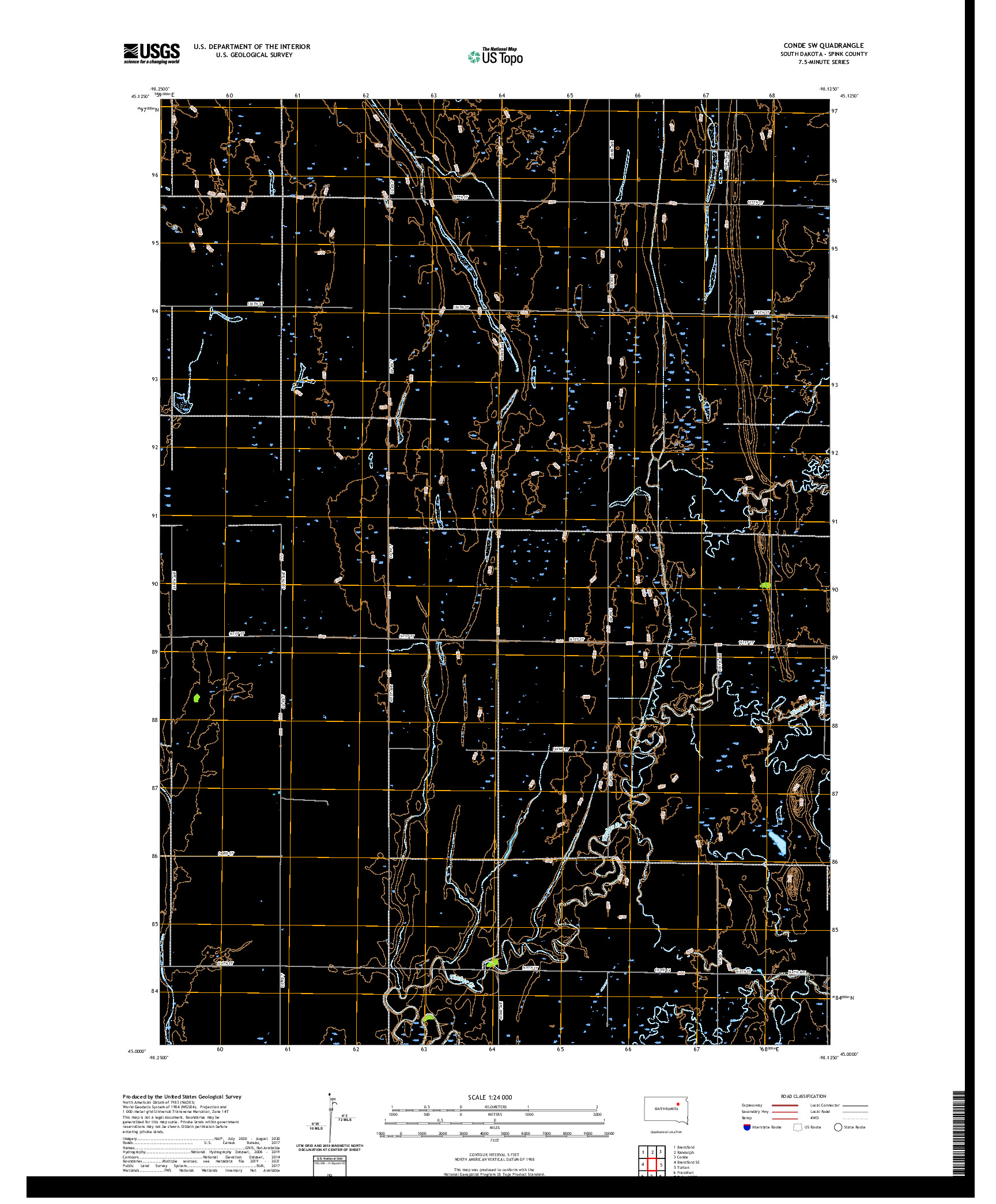 USGS US TOPO 7.5-MINUTE MAP FOR CONDE SW, SD 2021