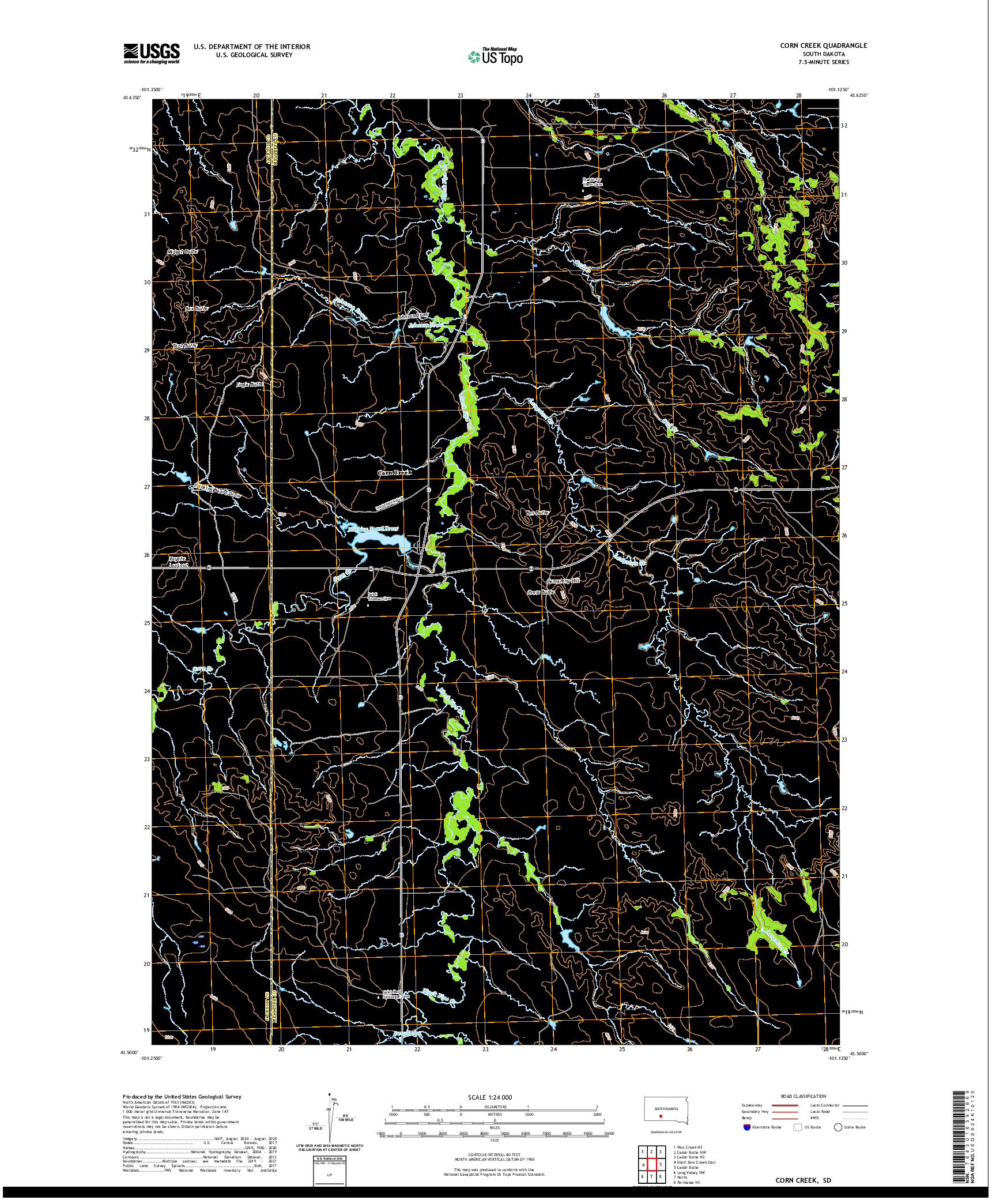 USGS US TOPO 7.5-MINUTE MAP FOR CORN CREEK, SD 2021